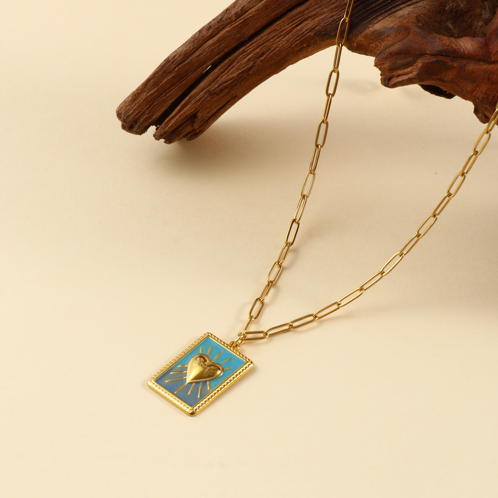 Picture of Eco-friendly PVD Vacuum Plating Exquisite 18K Real Gold Plated 304 Stainless Steel Paperclip Link Chain Rectangle Pendant Charm Necklace For Women Gift 42cm(16.5") + 5cm(2") long