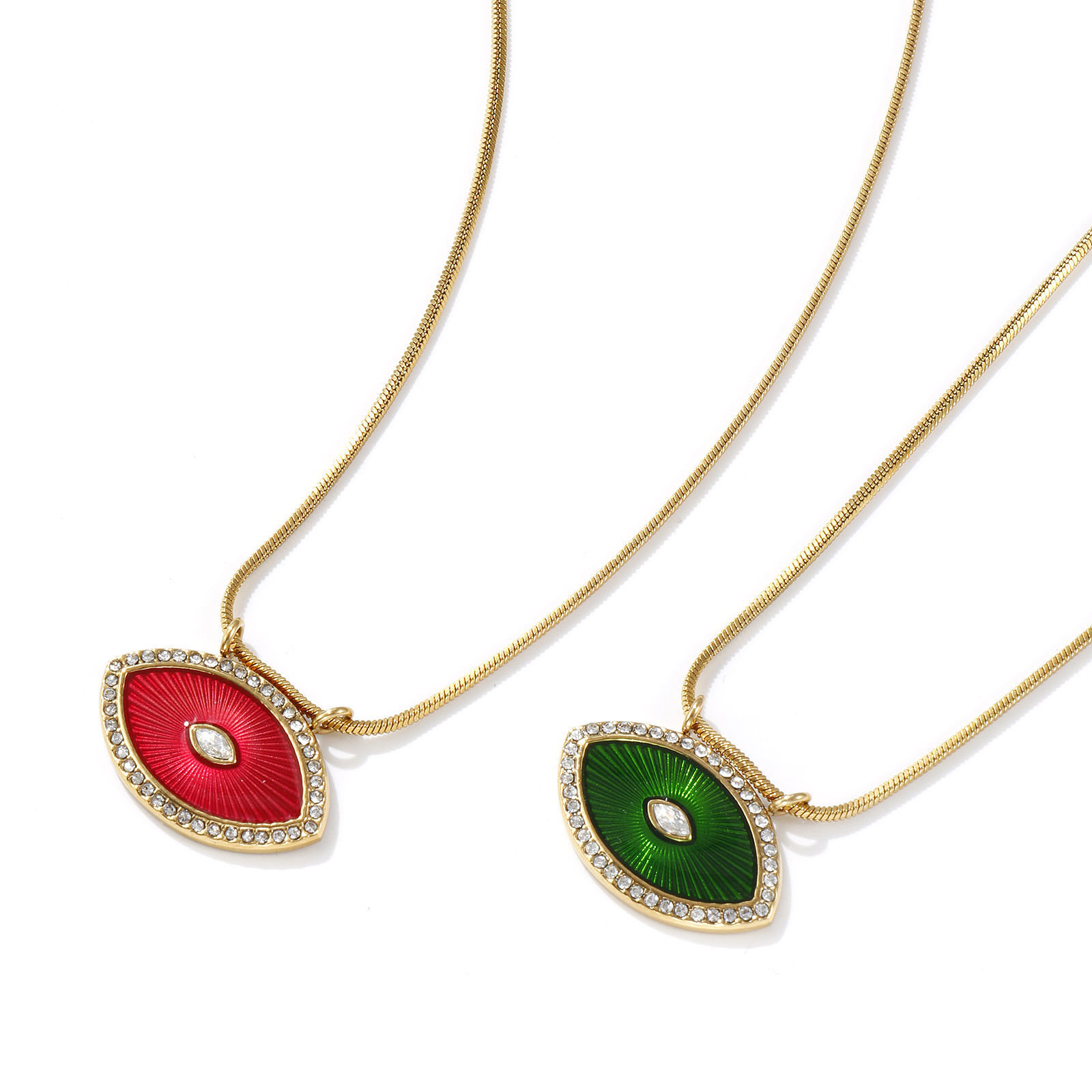 Picture of Eco-friendly PVD Vacuum Plating Exquisite 18K Real Gold Plated 304 Stainless Steel & Cubic Zirconia Snake Chain Eye Pendant Charm Necklace For Women Gift 45cm(17.7") long