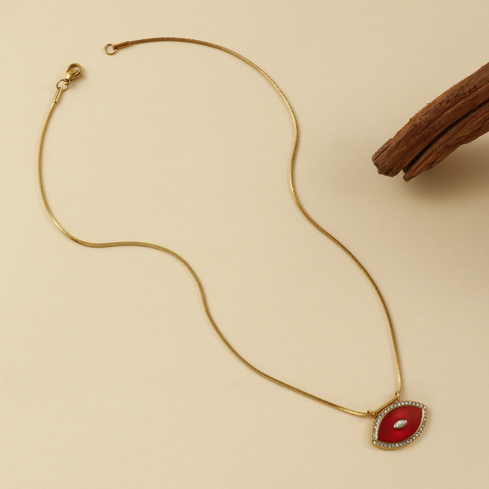 Picture of Eco-friendly PVD Vacuum Plating Exquisite 18K Real Gold Plated 304 Stainless Steel & Cubic Zirconia Snake Chain Eye Pendant Charm Necklace For Women Gift 45cm(17.7") long