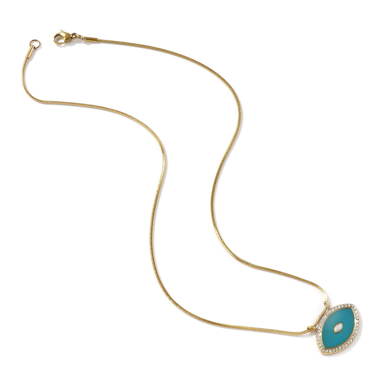 Picture of Eco-friendly PVD Vacuum Plating Exquisite 18K Real Gold Plated 304 Stainless Steel & Cubic Zirconia Snake Chain Eye Pendant Charm Necklace For Women Gift 45cm(17.7") long