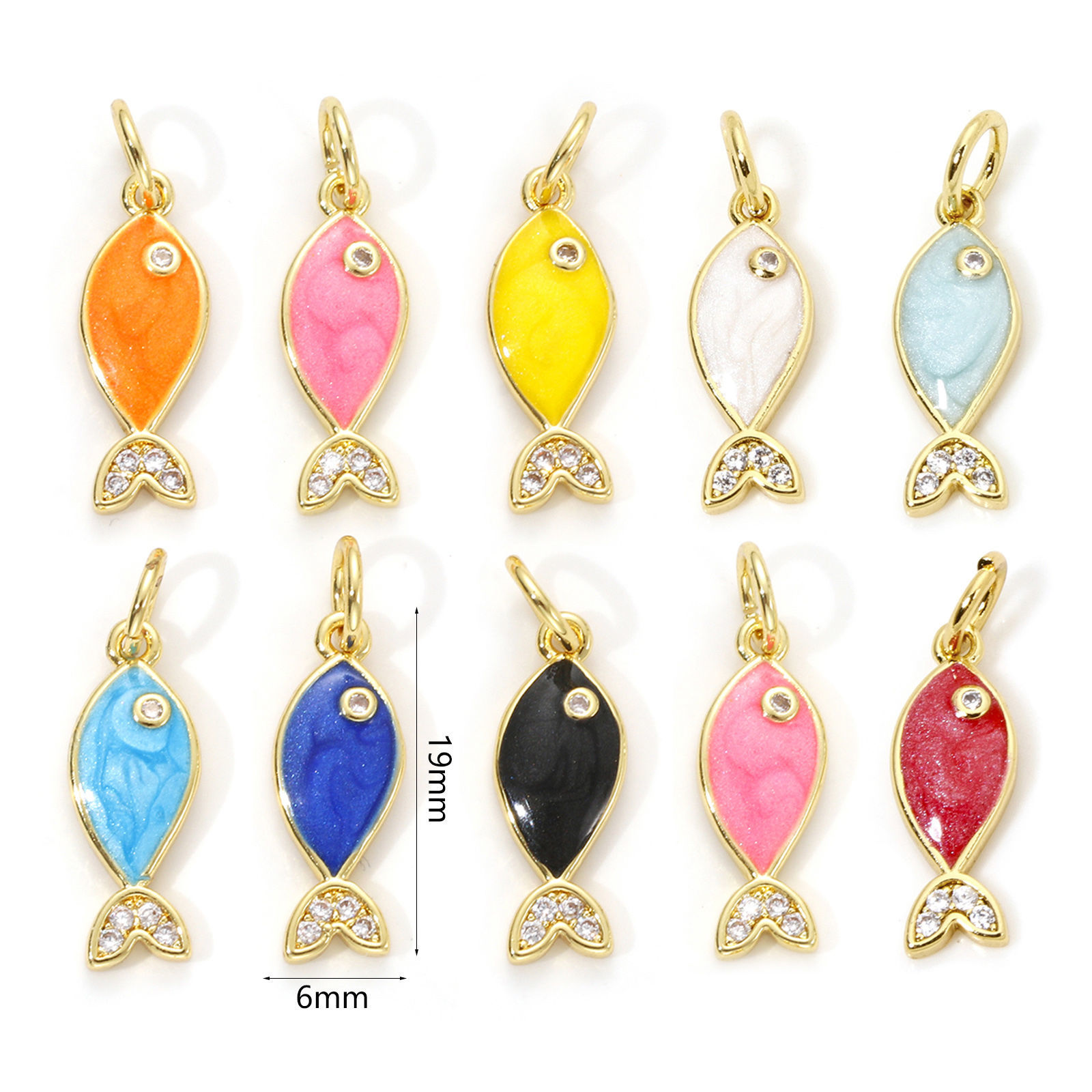Imagen de 1 Unidad Respetuoso del Medio Ambiente Latón Joyería del océano Colgantes 18K Oro Real Chapado Esmalte Pez Perlado Claro Circón Artificial 19mm x 6mm