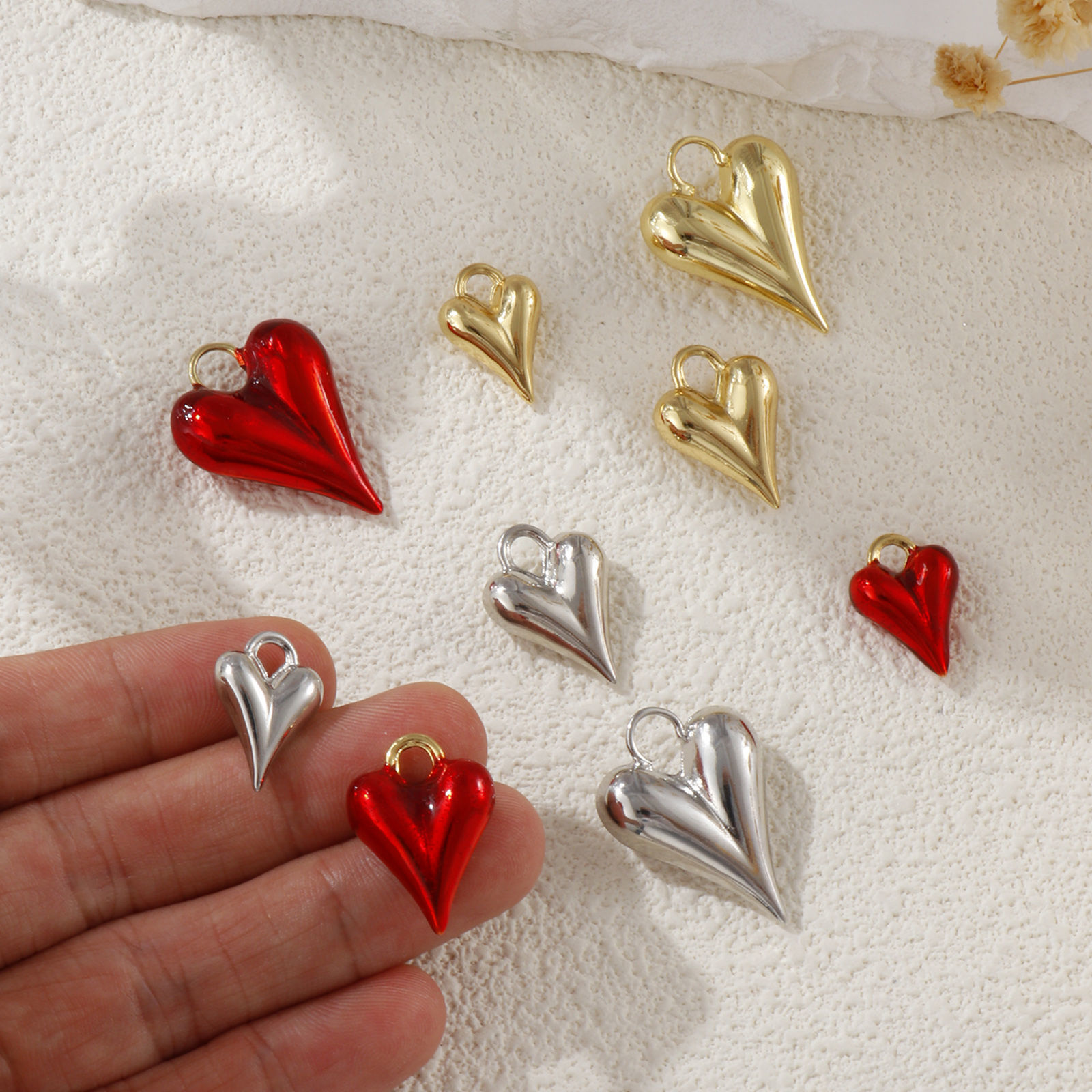 Imagen de 1 Unidad Respetuoso del Medio Ambiente Latón día de San Valentín Colgantes Oro Real Chapado Corazón 3D