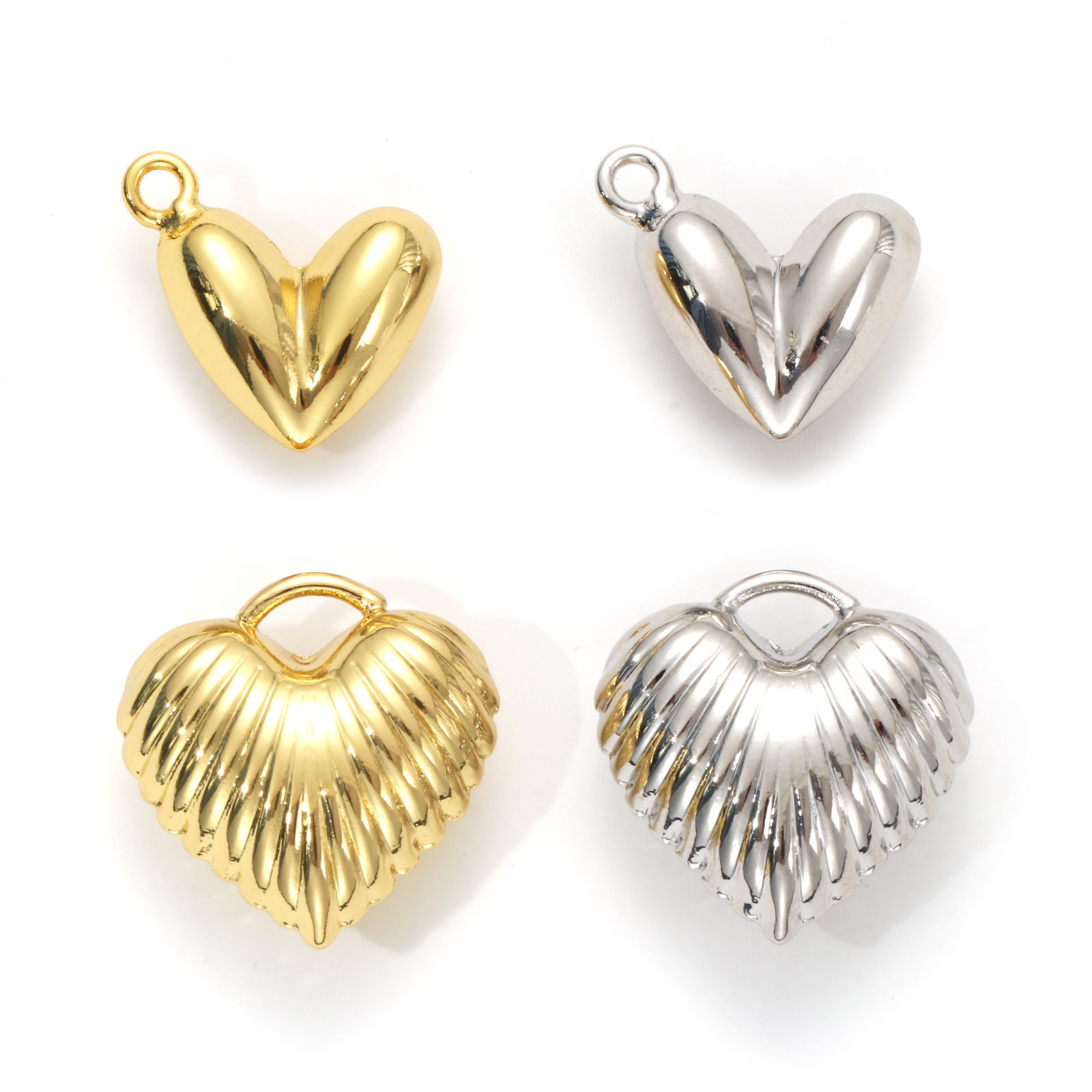 Imagen de 2 Unidades Respetuoso del Medio Ambiente Latón día de San Valentín Colgantes Oro Real Chapado Corazón 3D
