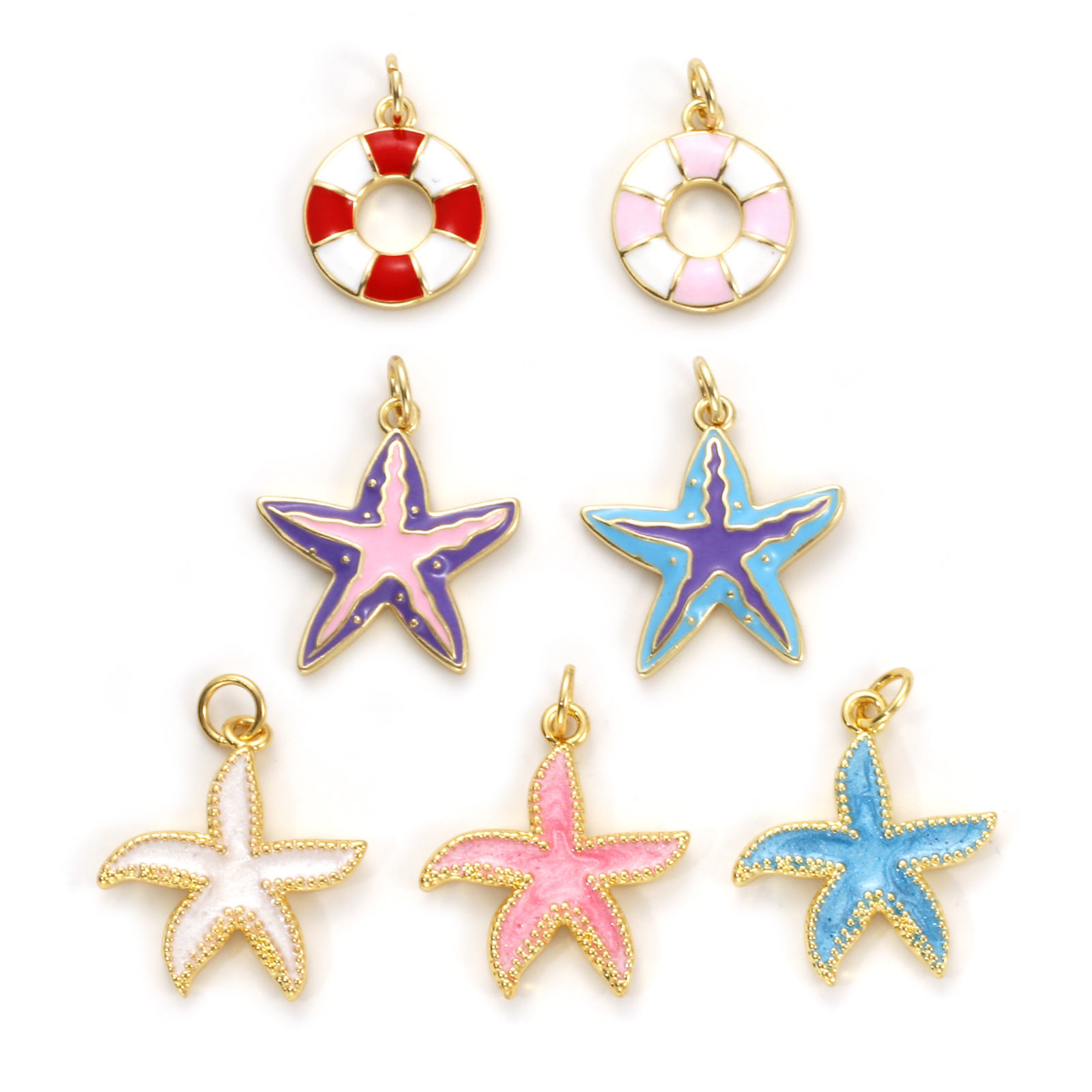 Imagen de 2 Unidades Respetuoso del Medio Ambiente Latón Joyería del océano Colgantes 18K Oro Real Chapado Multicolor Esmalte Salvavidas Estrella de Mar