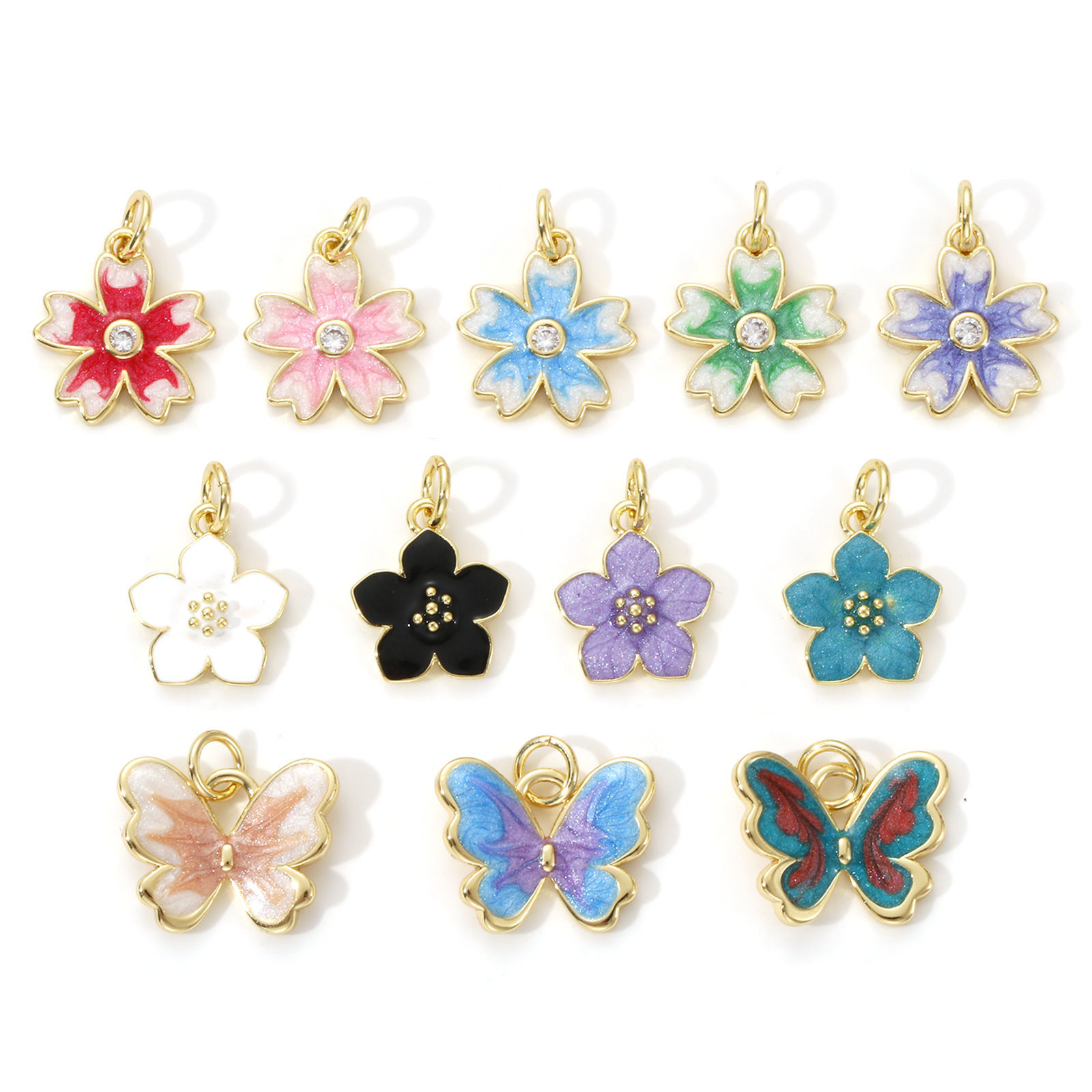 Imagen de 2 PCs Eco-friendly Brass Charms 18K Real Gold Plated Multicolor Enamel Flower Butterfly