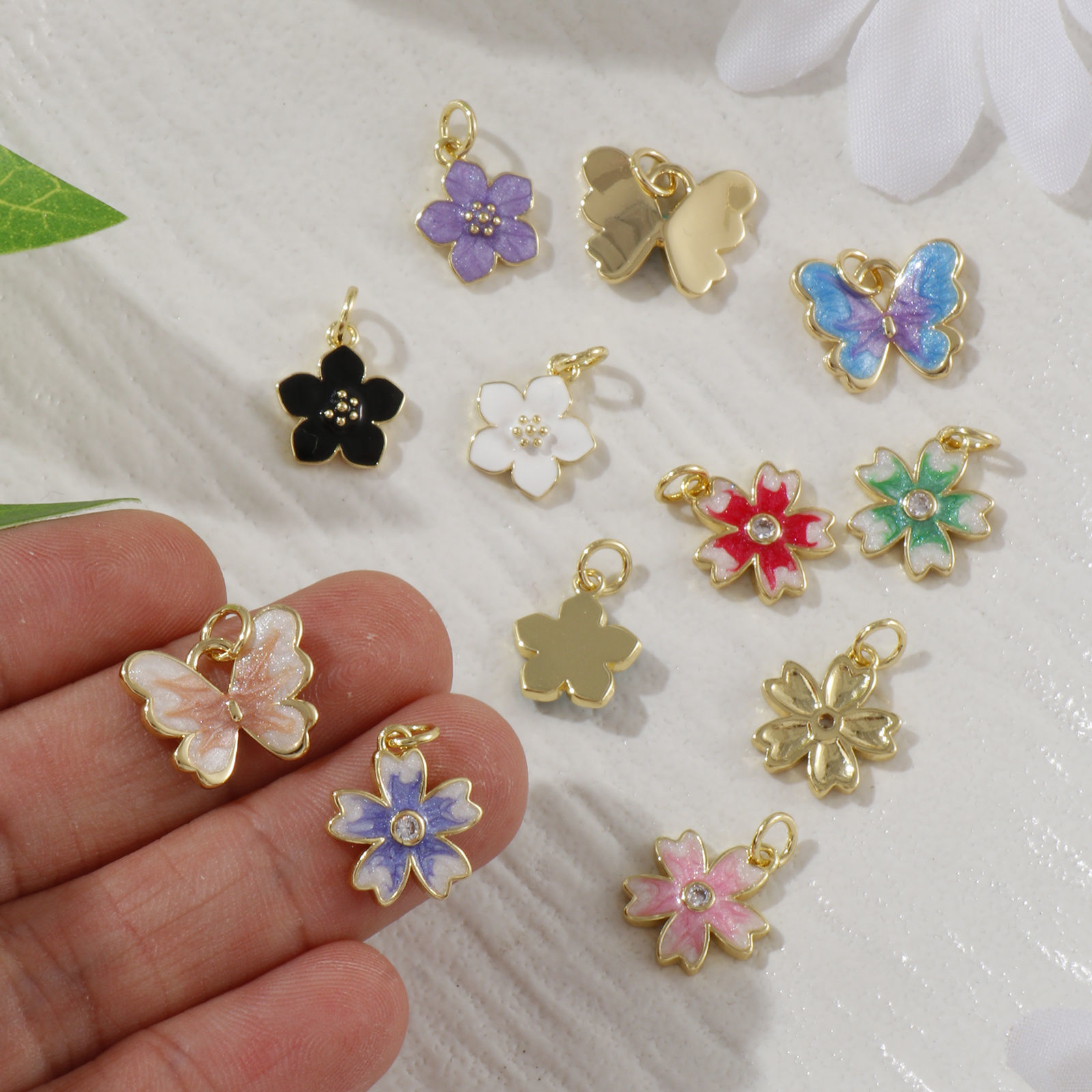 Imagen de 2 PCs Eco-friendly Brass Charms 18K Real Gold Plated Multicolor Enamel Flower Butterfly