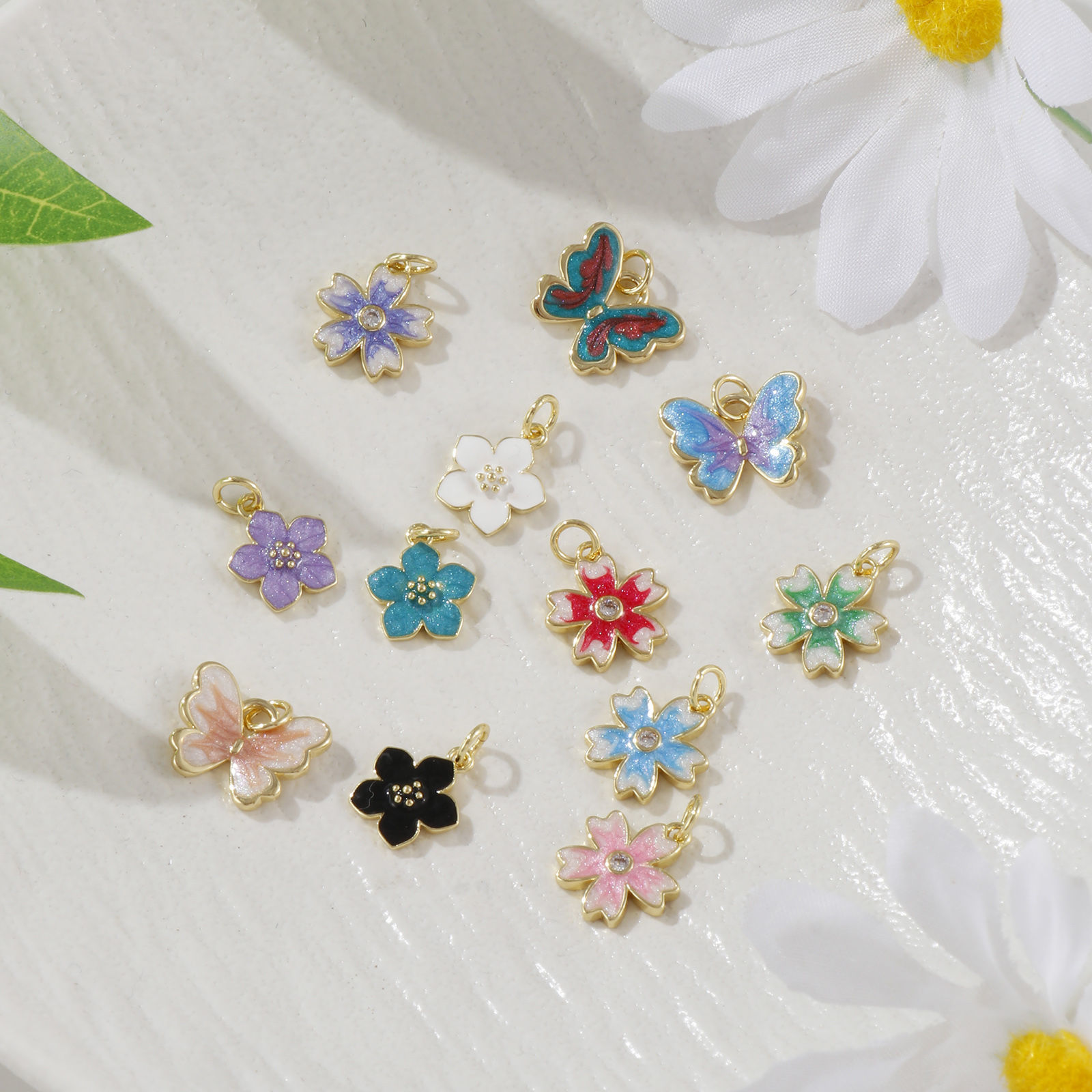 Imagen de 2 PCs Eco-friendly Brass Charms 18K Real Gold Plated Multicolor Enamel Flower Butterfly