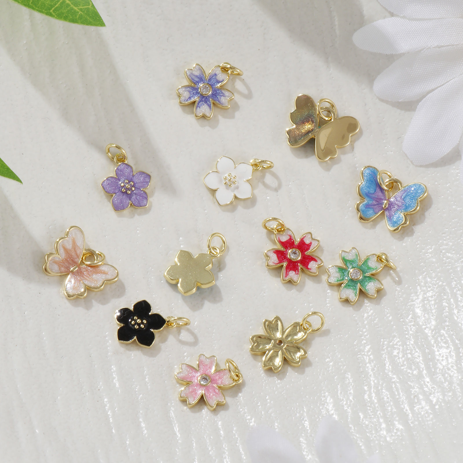Imagen de 2 PCs Eco-friendly Brass Charms 18K Real Gold Plated Multicolor Enamel Flower Butterfly