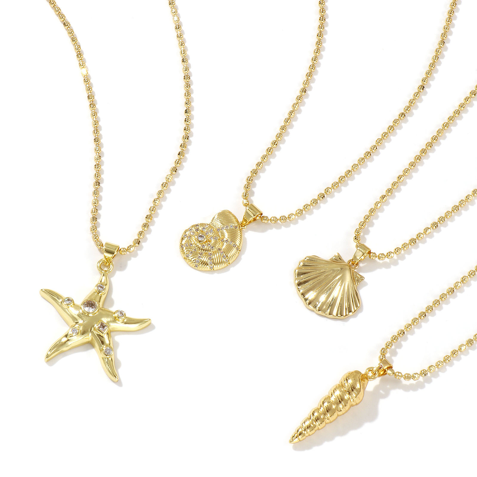 Picture of 18K Real Gold Plated Ball Chain Conch/ Sea Snail Pendant Charm Necklace, Brass 45cm(17.7") + 5cm(2"), For Women, Stylish Ocean Jewelry Gift, Eco-friendly
