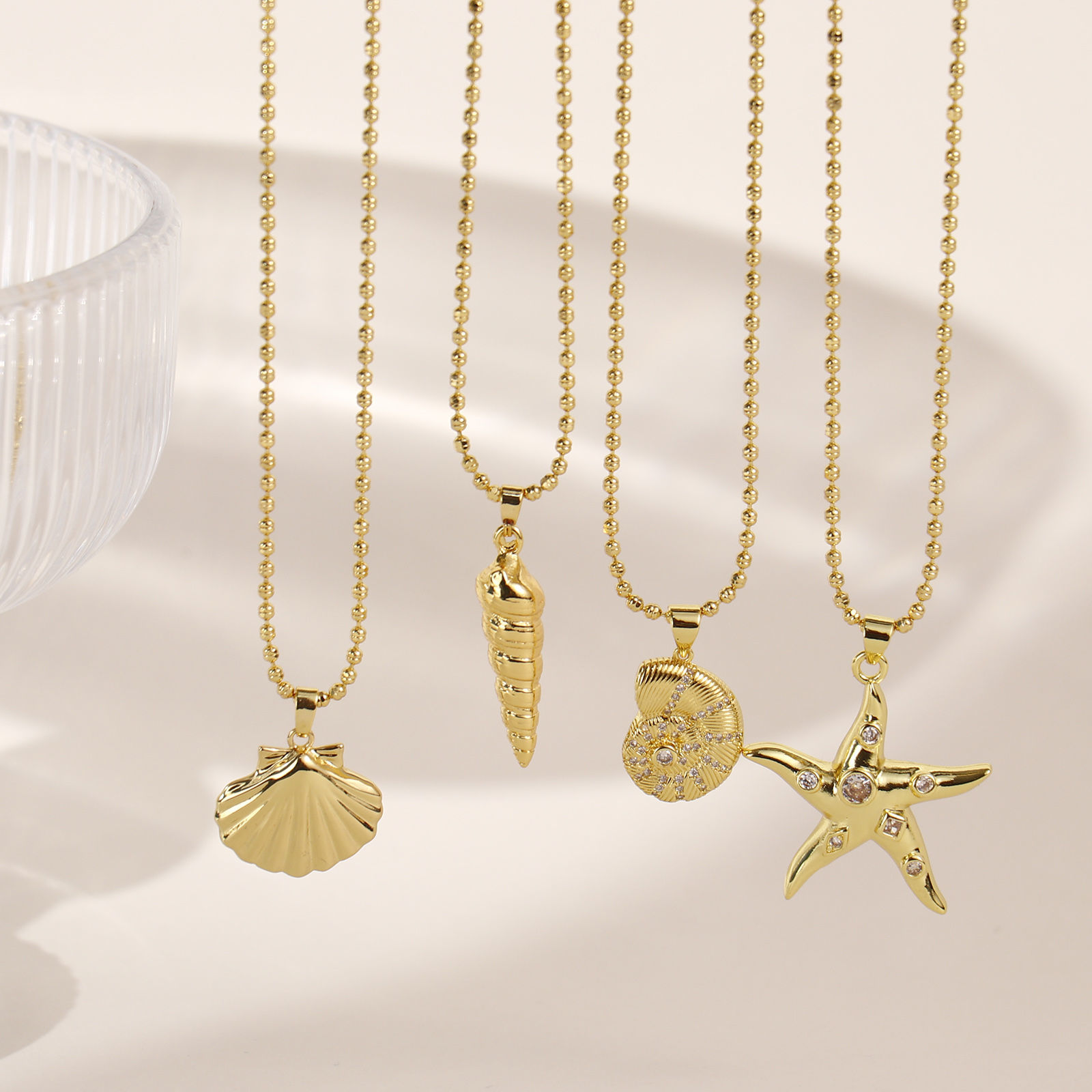 Picture of 18K Real Gold Plated Ball Chain Conch/ Sea Snail Pendant Charm Necklace, Brass 45cm(17.7") + 5cm(2"), For Women, Stylish Ocean Jewelry Gift, Eco-friendly