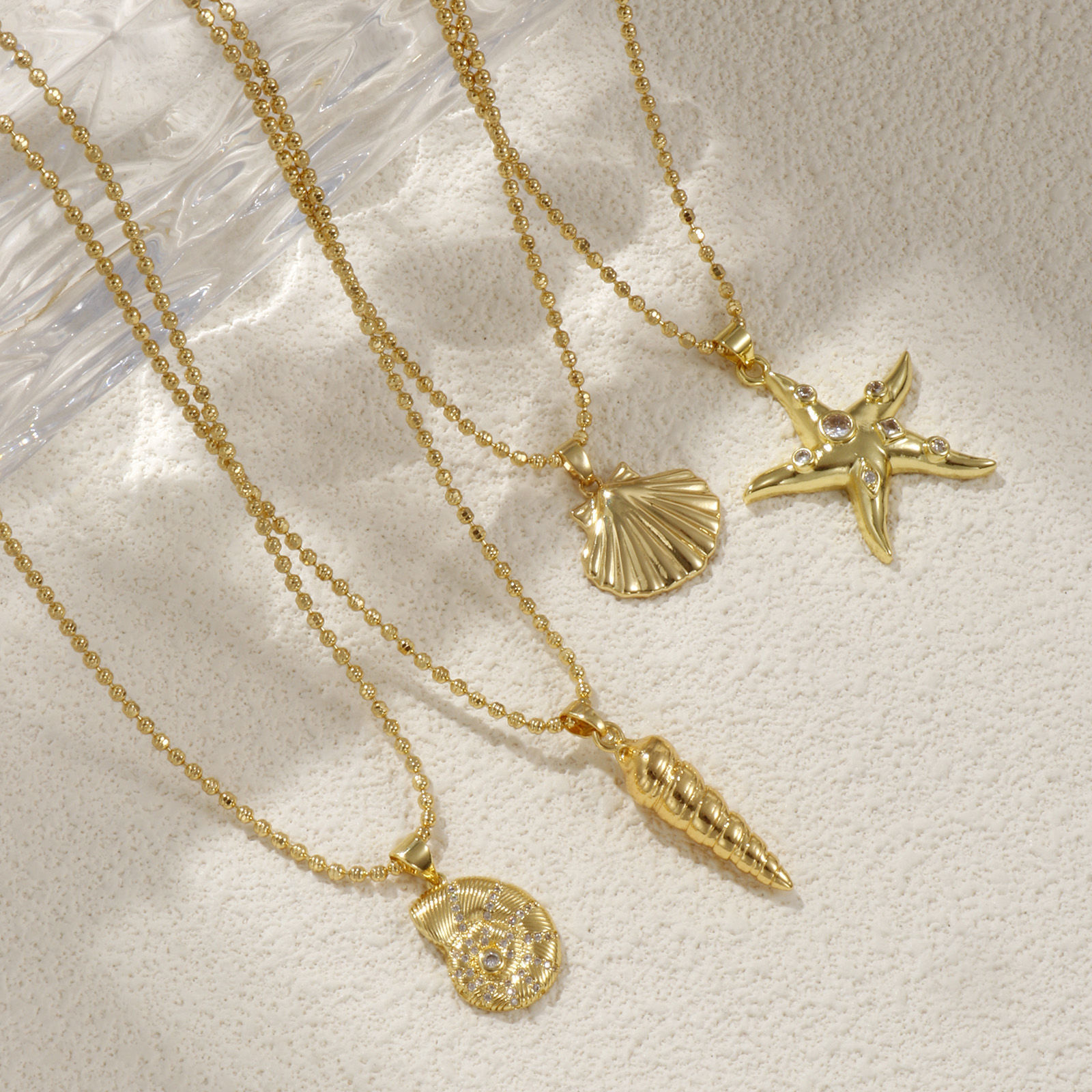 Picture of 18K Real Gold Plated Ball Chain Conch/ Sea Snail Pendant Charm Necklace, Brass 45cm(17.7") + 5cm(2"), For Women, Stylish Ocean Jewelry Gift, Eco-friendly