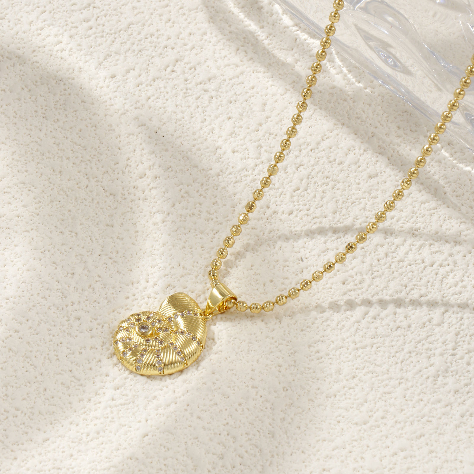 Picture of 18K Real Gold Plated Ball Chain Conch/ Sea Snail Pendant Charm Necklace, Brass 45cm(17.7") + 5cm(2"), For Women, Stylish Ocean Jewelry Gift, Eco-friendly
