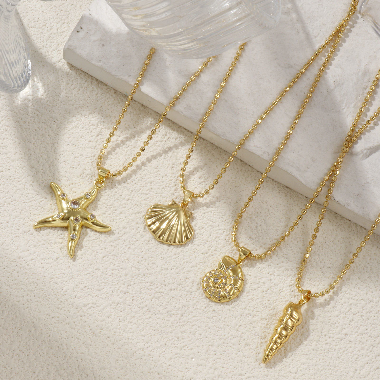 Picture of 18K Real Gold Plated Ball Chain Conch/ Sea Snail Pendant Charm Necklace, Brass 45cm(17.7") + 5cm(2"), For Women, Stylish Ocean Jewelry Gift, Eco-friendly