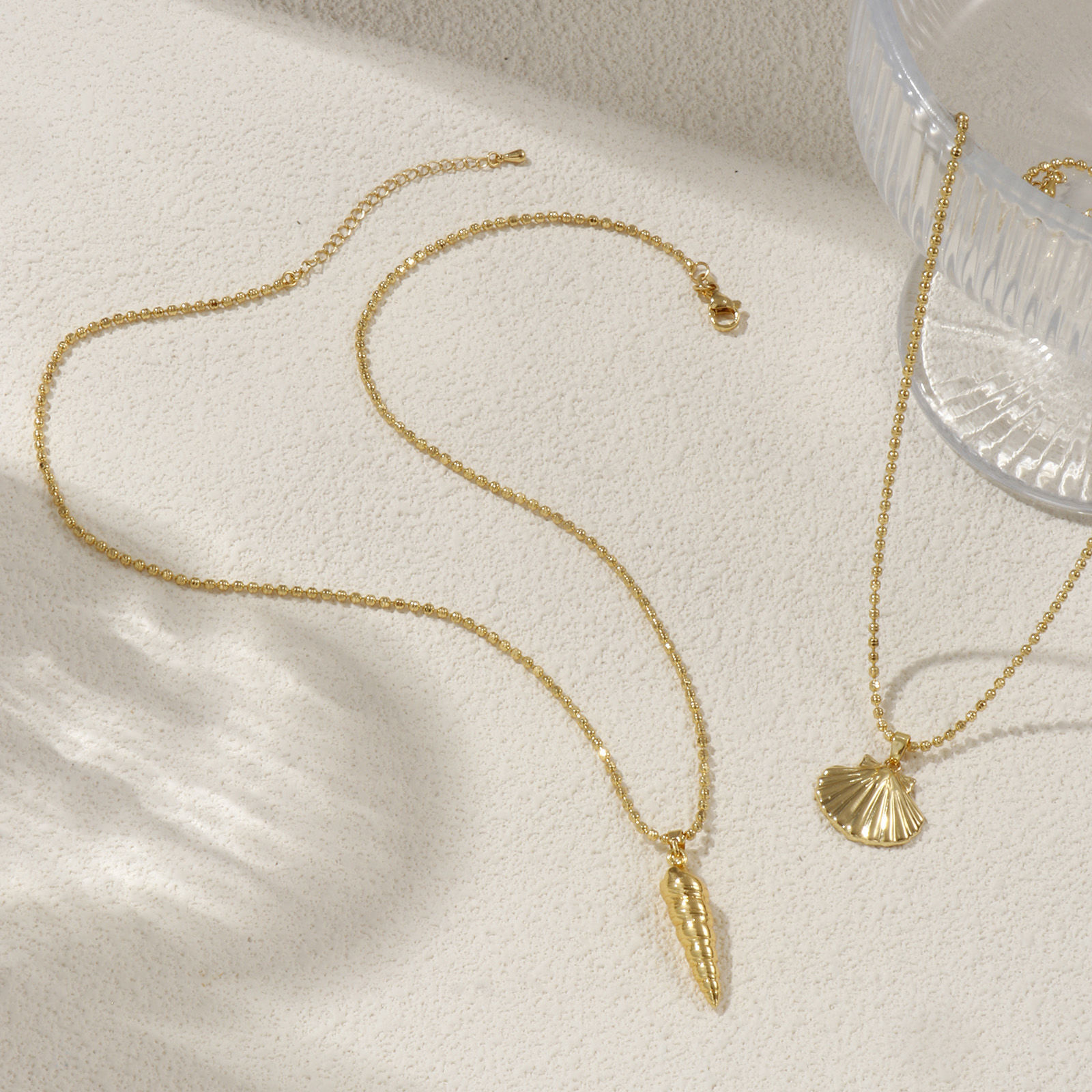 Picture of 18K Real Gold Plated Ball Chain Conch/ Sea Snail Pendant Charm Necklace, Brass 45cm(17.7") + 5cm(2"), For Women, Stylish Ocean Jewelry Gift, Eco-friendly
