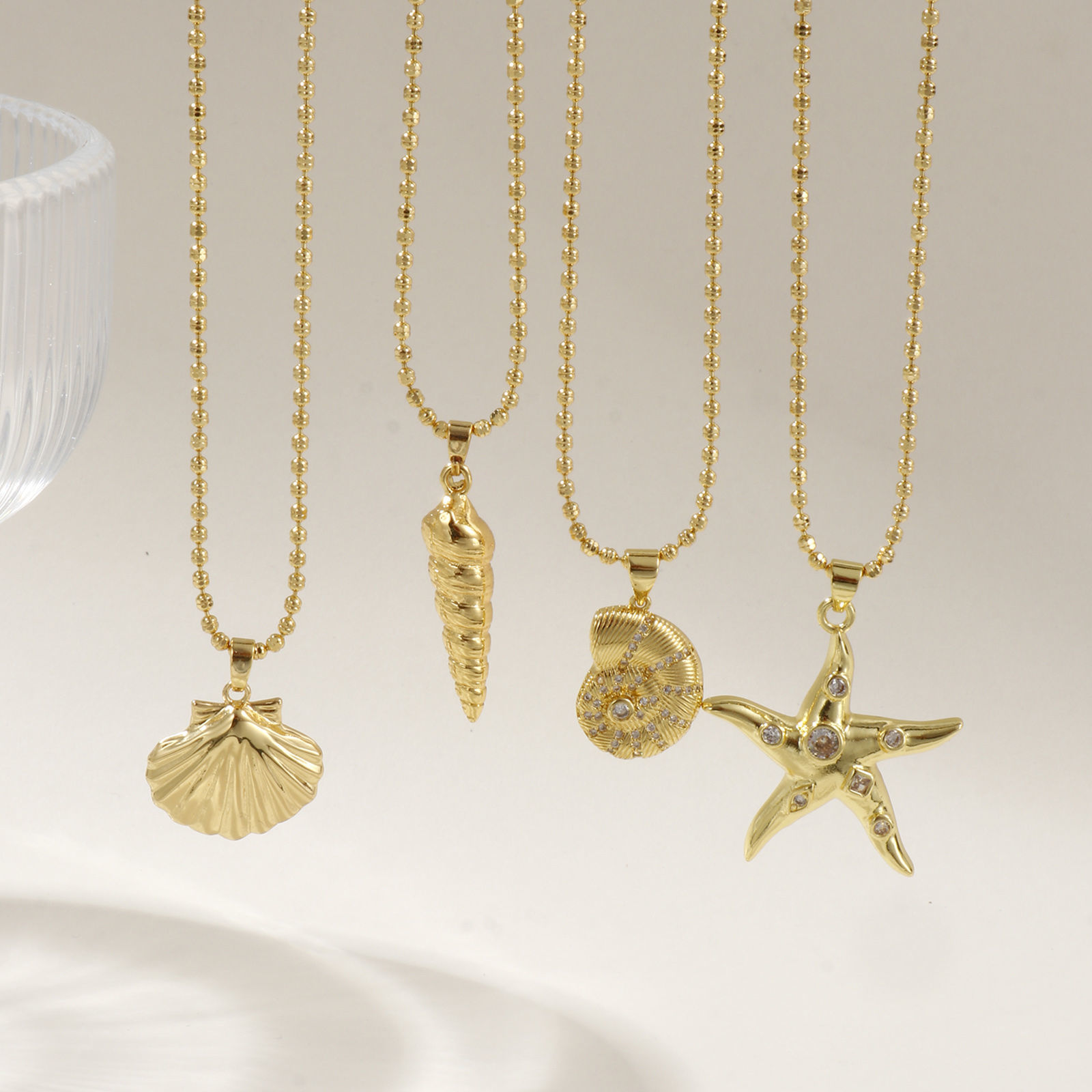Picture of 18K Real Gold Plated Ball Chain Conch/ Sea Snail Pendant Charm Necklace, Brass 45cm(17.7") + 5cm(2"), For Women, Stylish Ocean Jewelry Gift, Eco-friendly