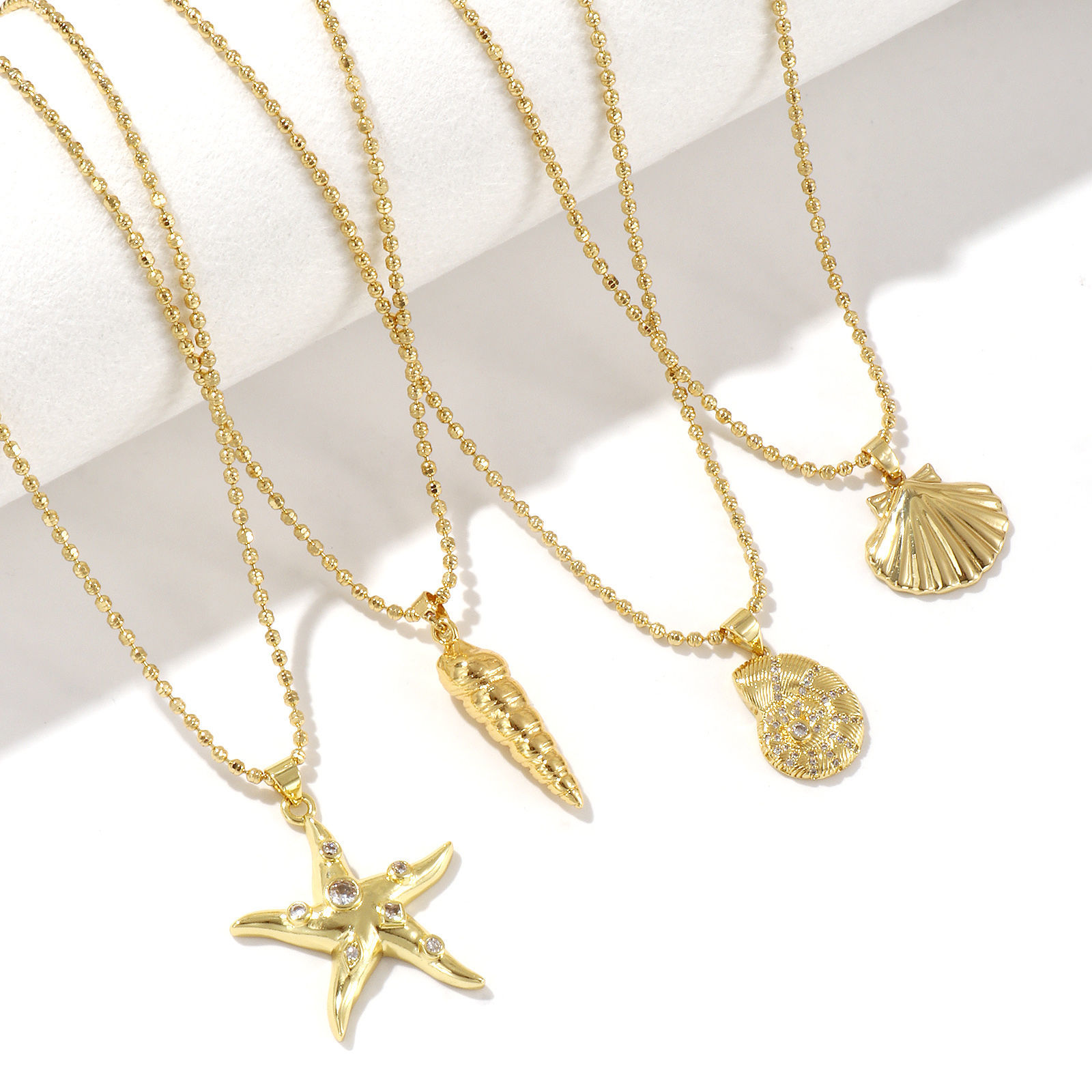 Picture of 18K Real Gold Plated Ball Chain Conch/ Sea Snail Pendant Charm Necklace, Brass 45cm(17.7") + 5cm(2"), For Women, Stylish Ocean Jewelry Gift, Eco-friendly