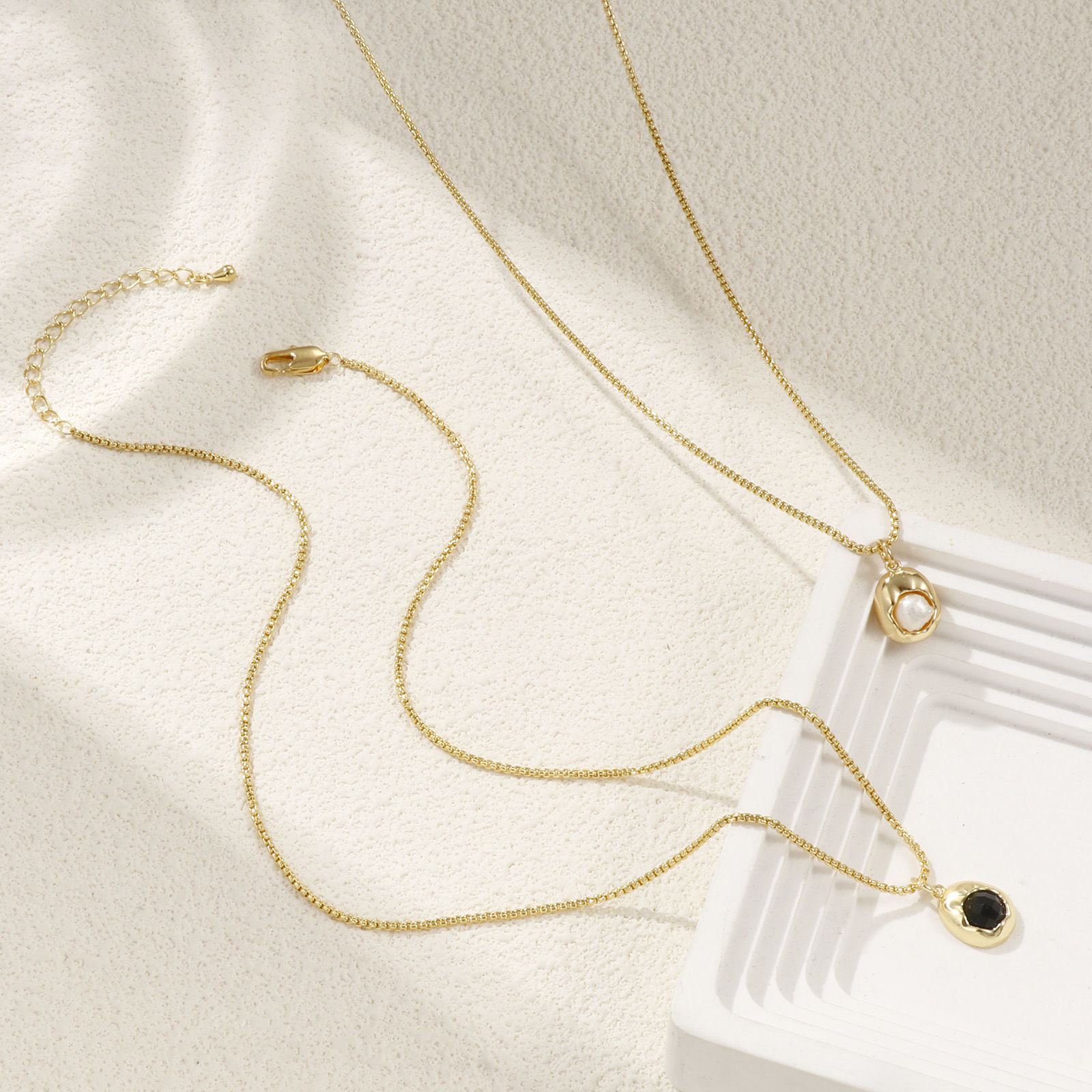 Picture of 18K Real Gold Plated Link Cable Chain Oval Pendant Charm Necklace, Brass & Acrylic 45cm(17.7") + 5cm(2"), For Women, Stylish Simple Gift, Eco-friendly