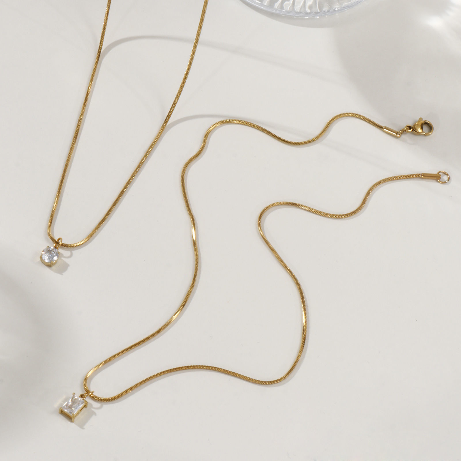 Изображение 1 Piece Eco-friendly PVD Vacuum Plating Stylish Geometric 18K Real Gold Plated 304 Stainless Steel & Cubic Zirconia Snake Chain Pendant Charm Necklace For Women Gift 45cm(17.7") long