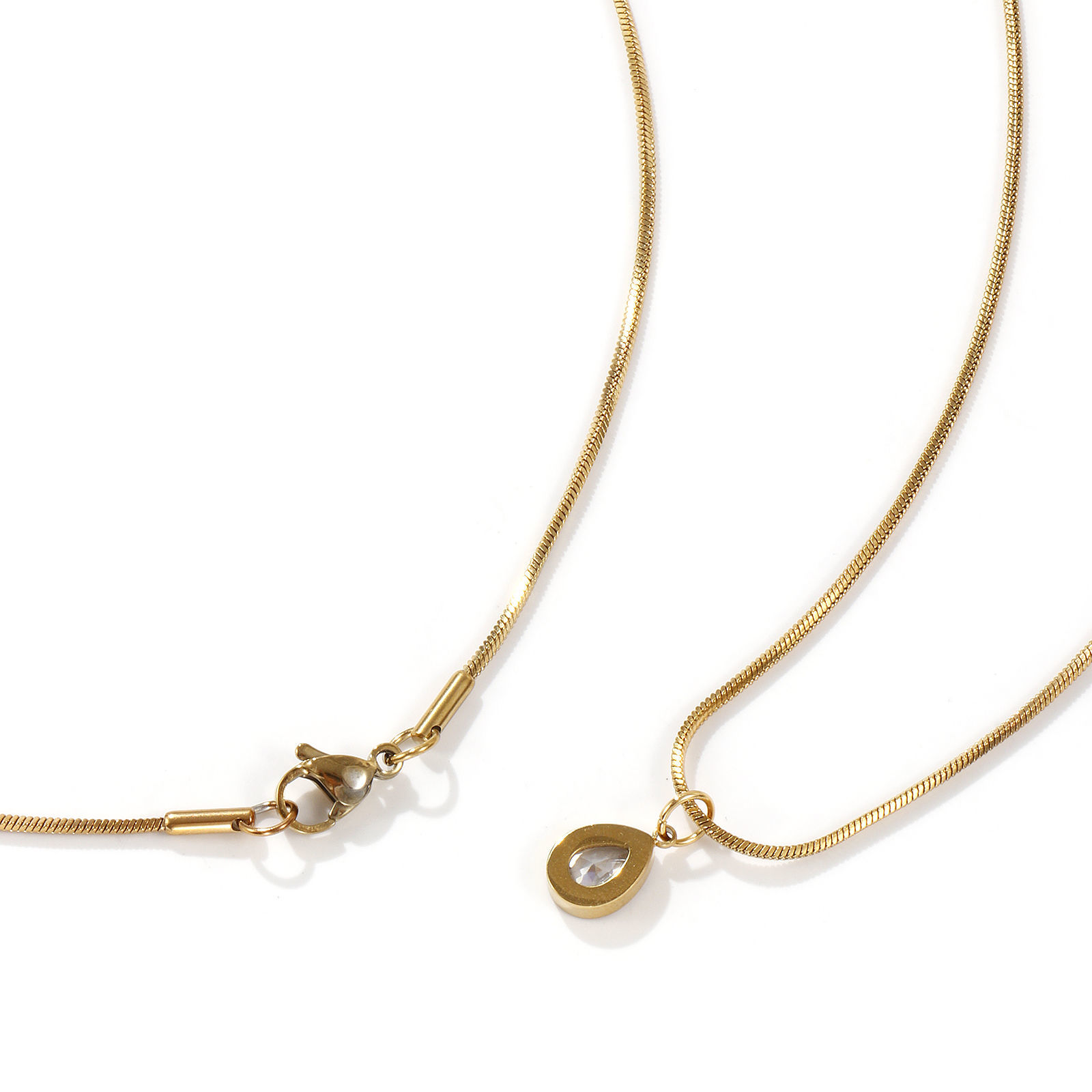 Изображение 1 Piece Eco-friendly PVD Vacuum Plating Stylish Geometric 18K Real Gold Plated 304 Stainless Steel & Cubic Zirconia Snake Chain Pendant Charm Necklace For Women Gift 45cm(17.7") long