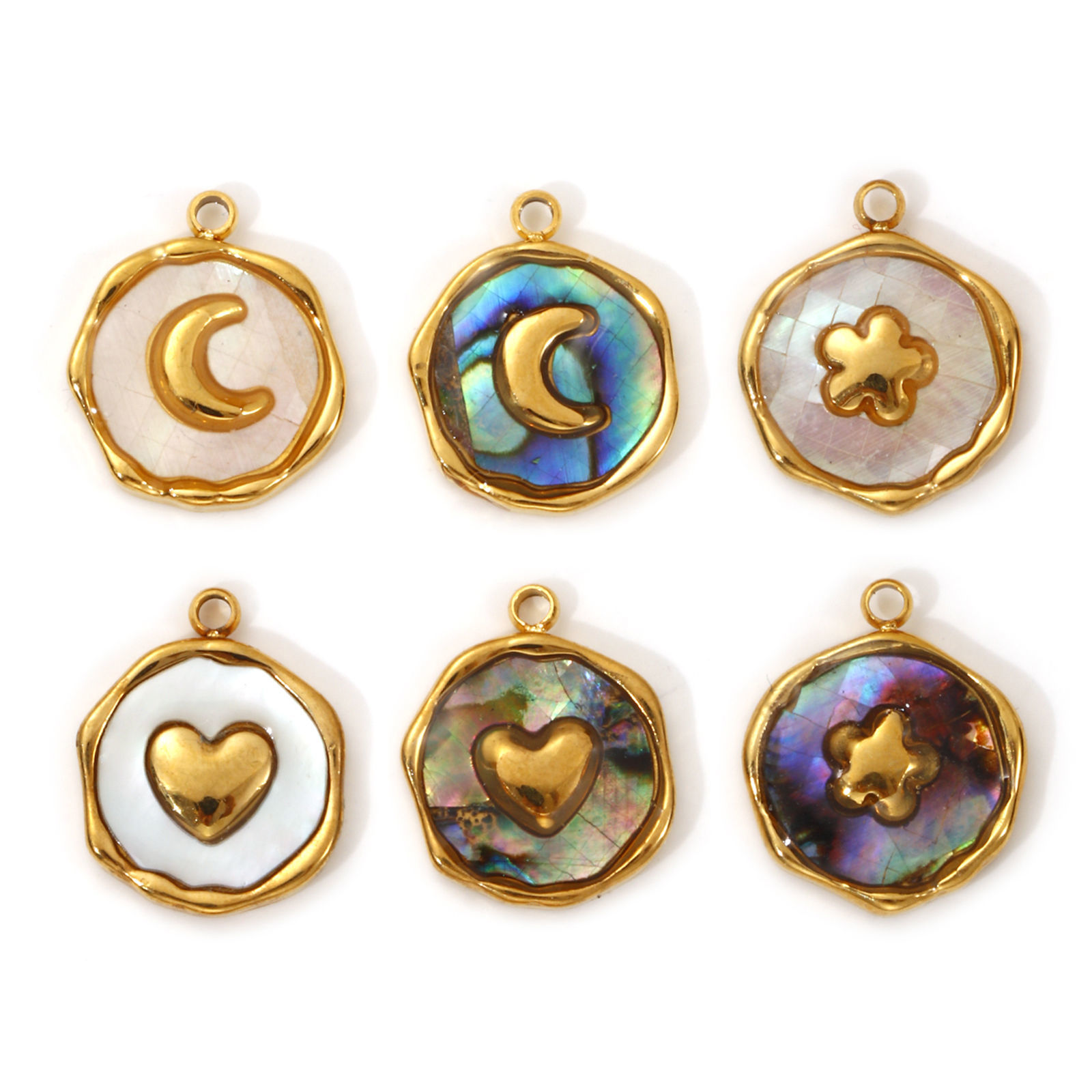 Picture of Eco-friendly PVD Vacuum Plating 304 Stainless Steel & Natural Shell Charms 18K Real Gold Plated