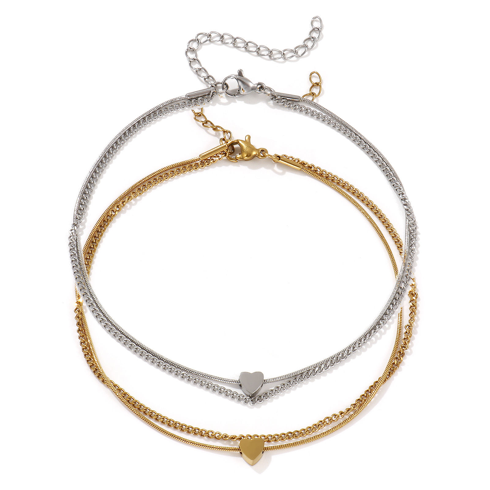 Imagen de 1 Unidad Respetuoso del Medio Ambiente Elegante día de San Valentín Multicolor 304 Acero Inoxidable Cadenas de Curb Corazón Tobillera De Capas MúLtiples Para Mujeres Regalo 23cm longitud