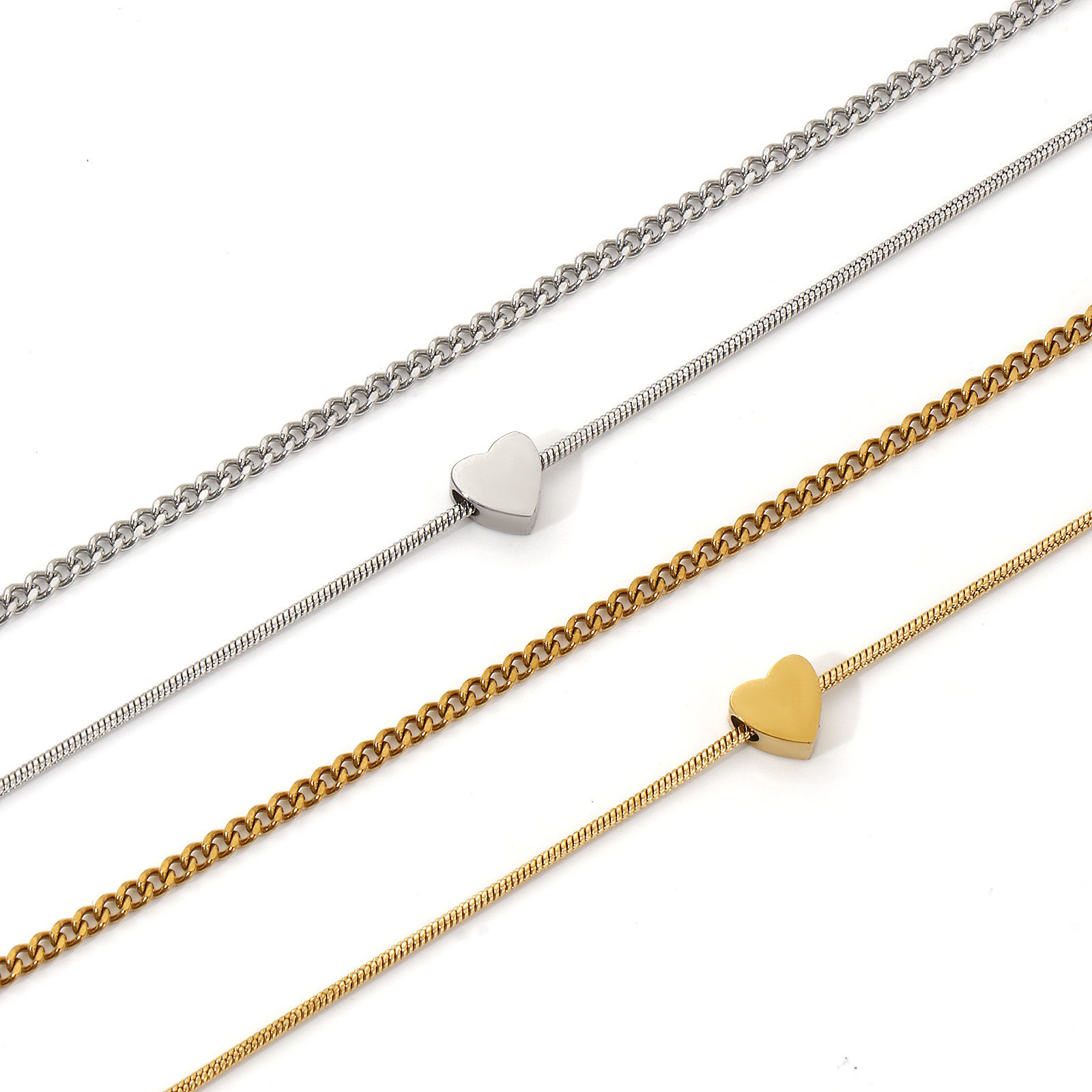 Imagen de 1 Unidad Respetuoso del Medio Ambiente Elegante día de San Valentín Multicolor 304 Acero Inoxidable Cadenas de Curb Corazón Tobillera De Capas MúLtiples Para Mujeres Regalo 23cm longitud