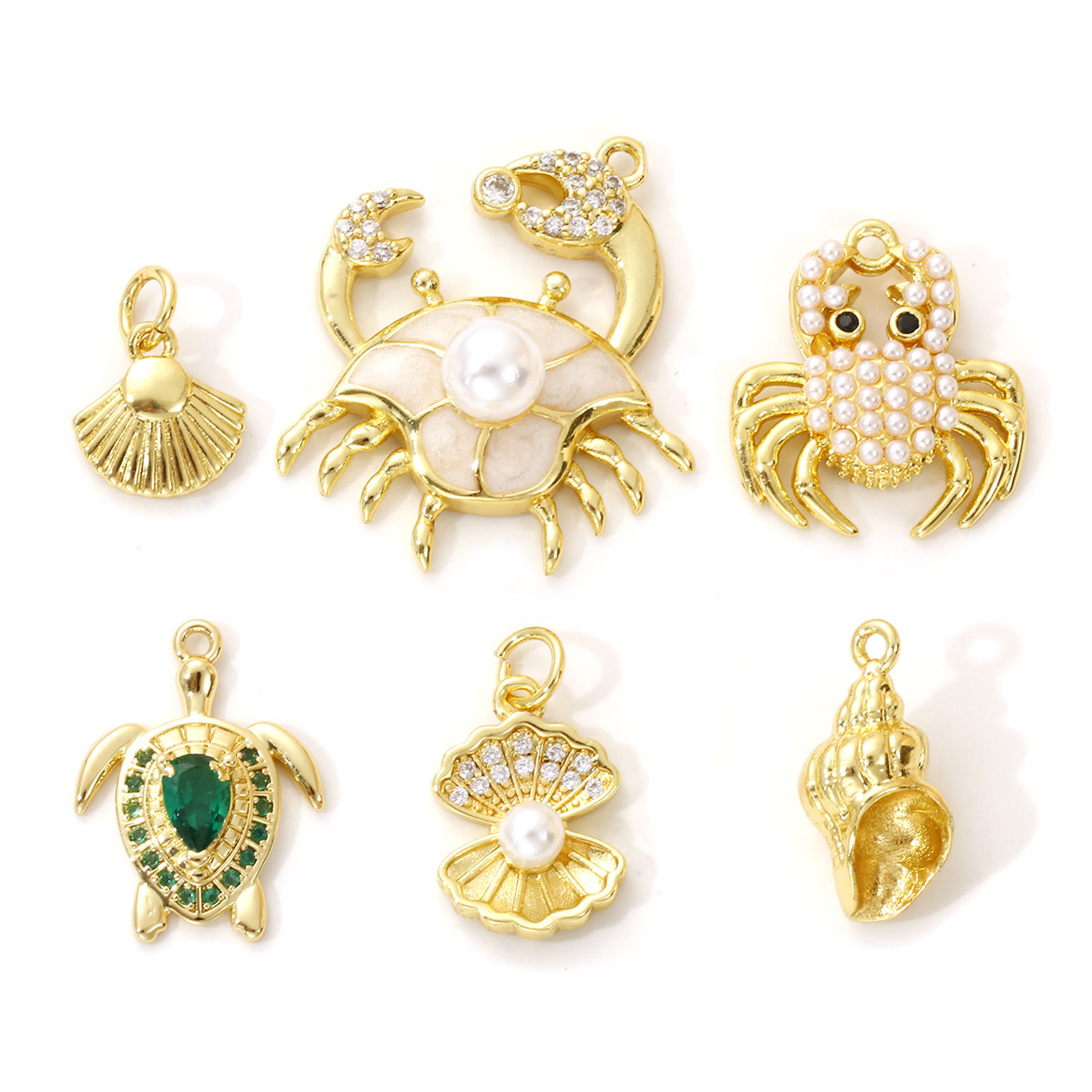 Imagen de 2 Unidades Latón Joyería del océano Colgantes Chapado en Oro de 18K Concha Animales Marinos Acrílico Imitación de Perla