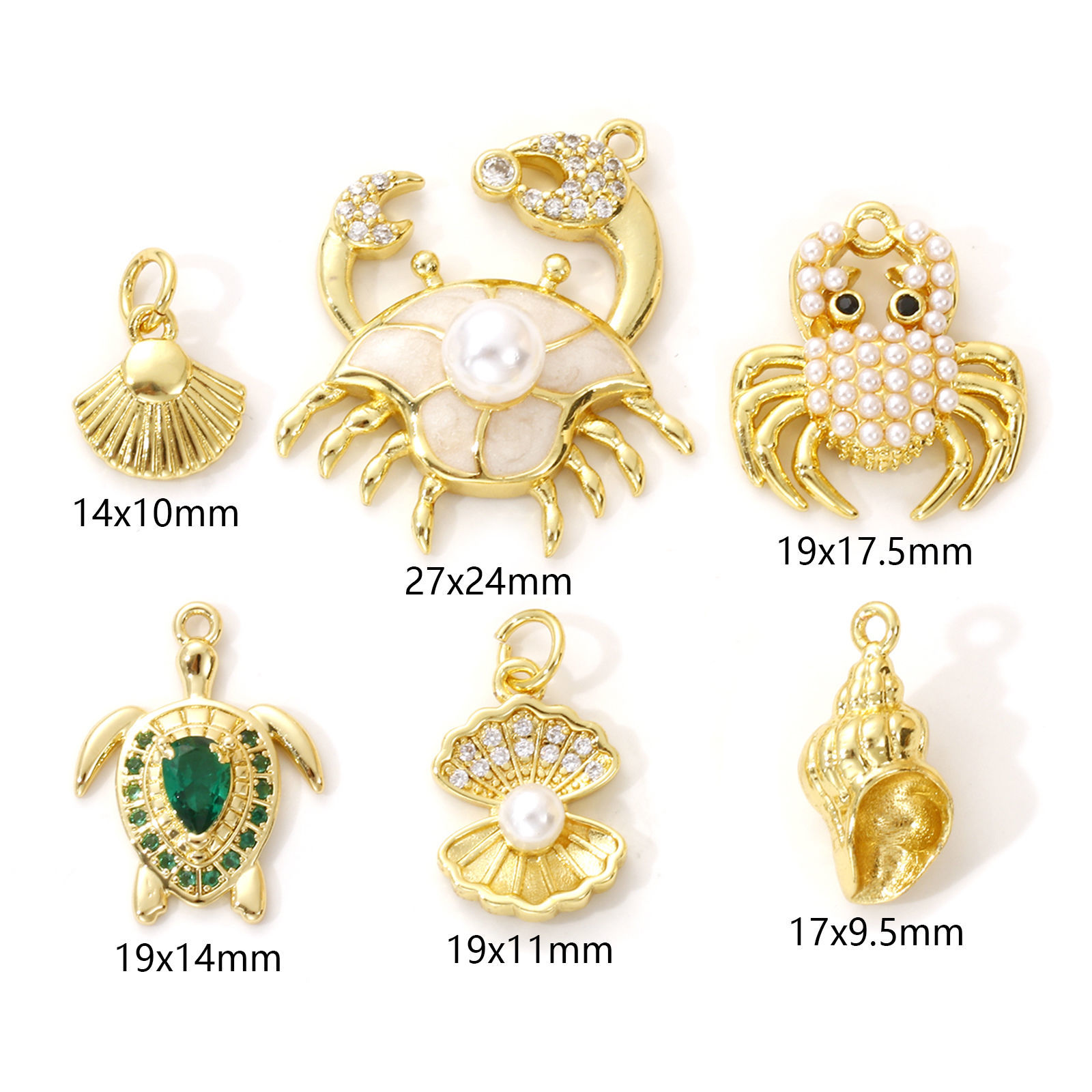 Imagen de 2 Unidades Latón Joyería del océano Colgantes Chapado en Oro de 18K Concha Animales Marinos Acrílico Imitación de Perla
