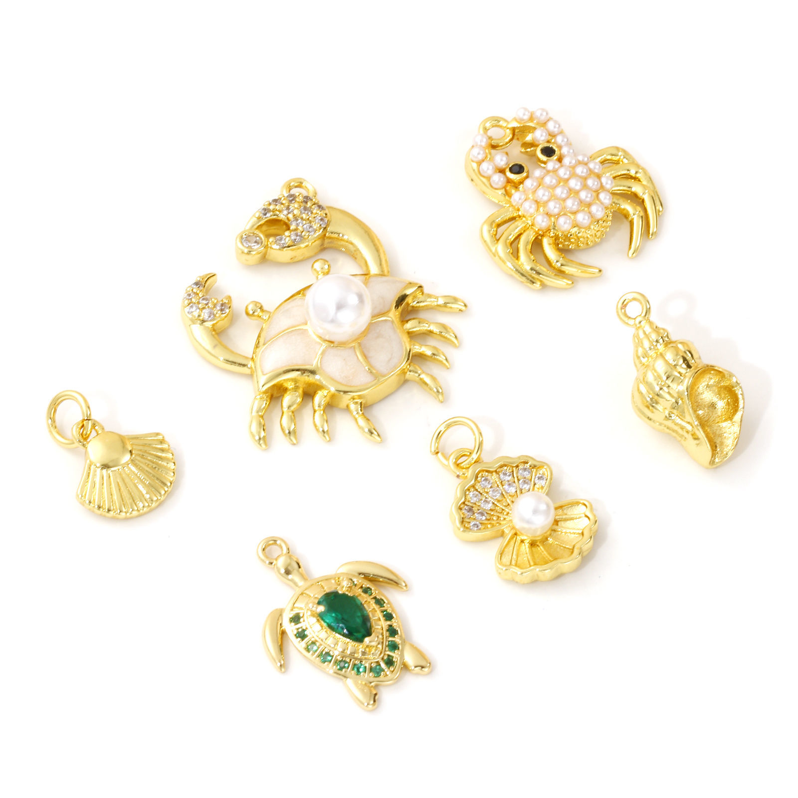 Imagen de 2 Unidades Latón Joyería del océano Colgantes Chapado en Oro de 18K Concha Animales Marinos Acrílico Imitación de Perla