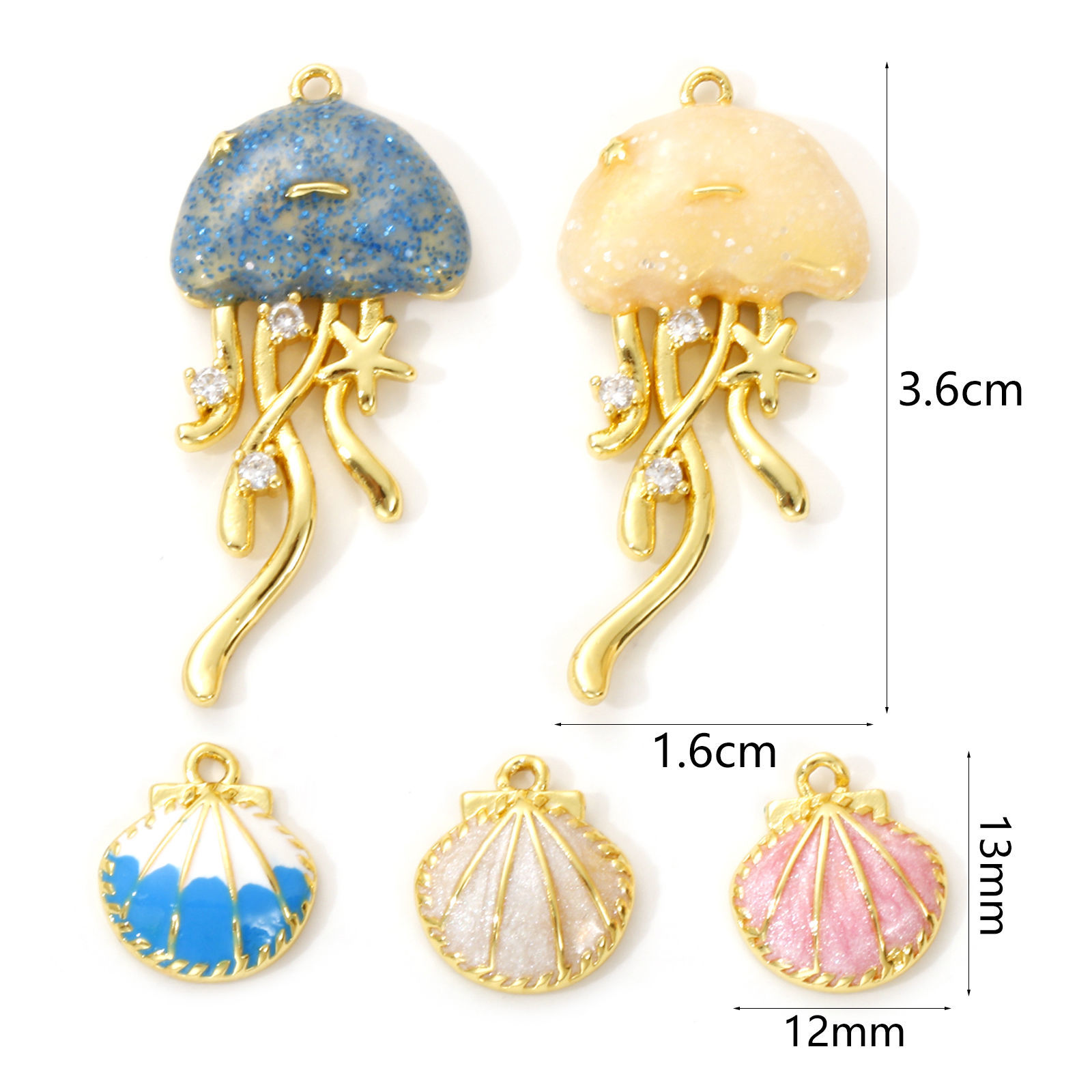 Picture of Brass Ocean Jewelry Charms 18K Gold Plated Enamel Shell Jellyfish