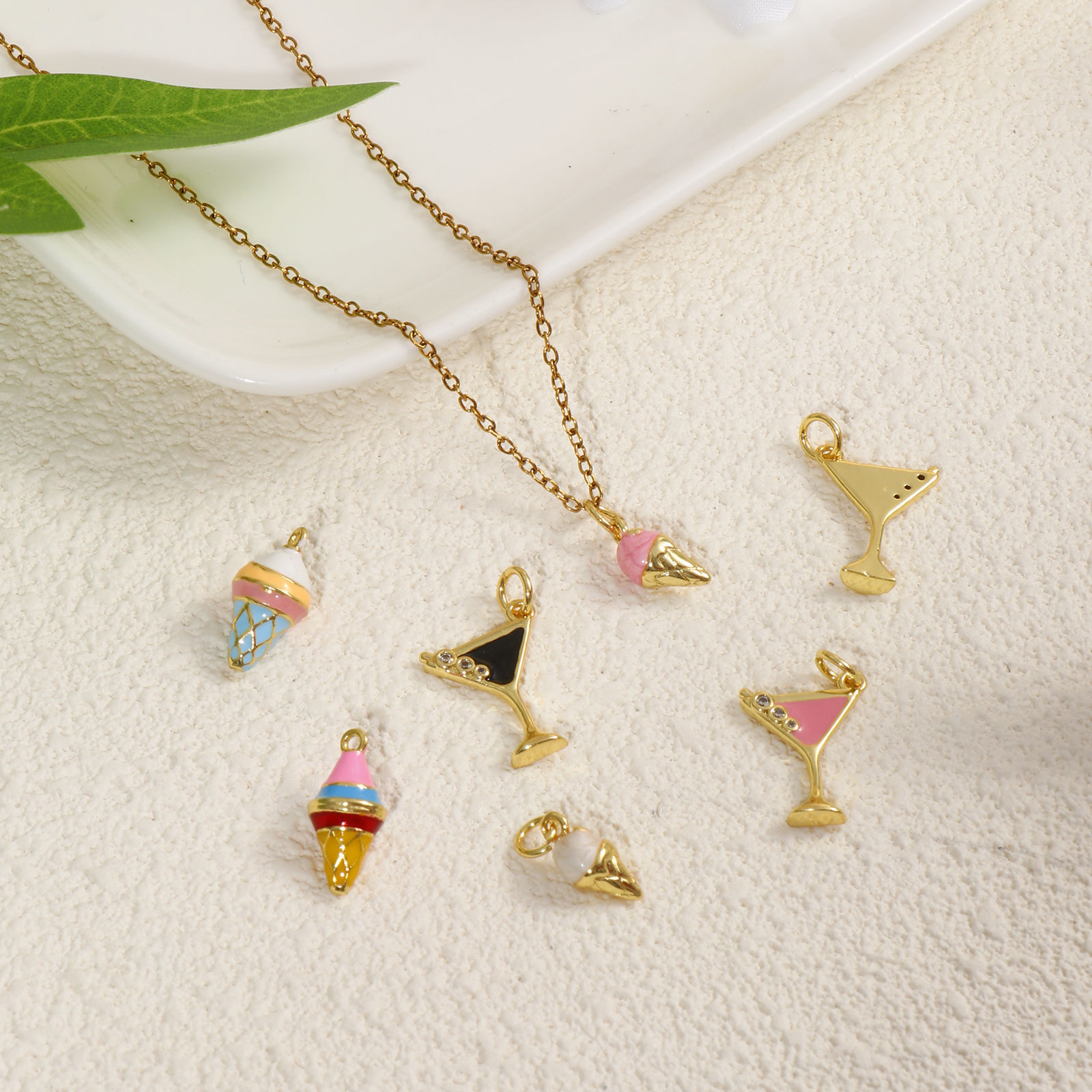 Picture of Brass Charms 18K Gold Plated Multicolor Enamel Wine Glass Ice cream