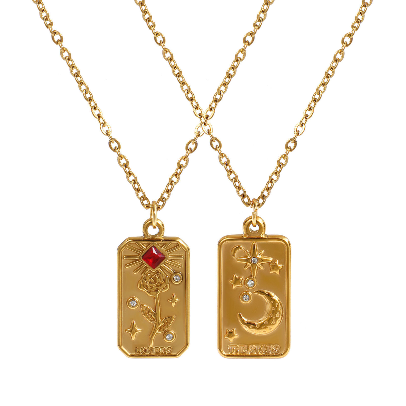 Picture of 18K Real Gold Plated Link Cable Chain Tarot Pendant Charm Necklace, 304 Stainless Steel 45cm(17.7") + 5cm(2"), For Women, Exquisite Gift, Eco-friendly PVD Vacuum Plating