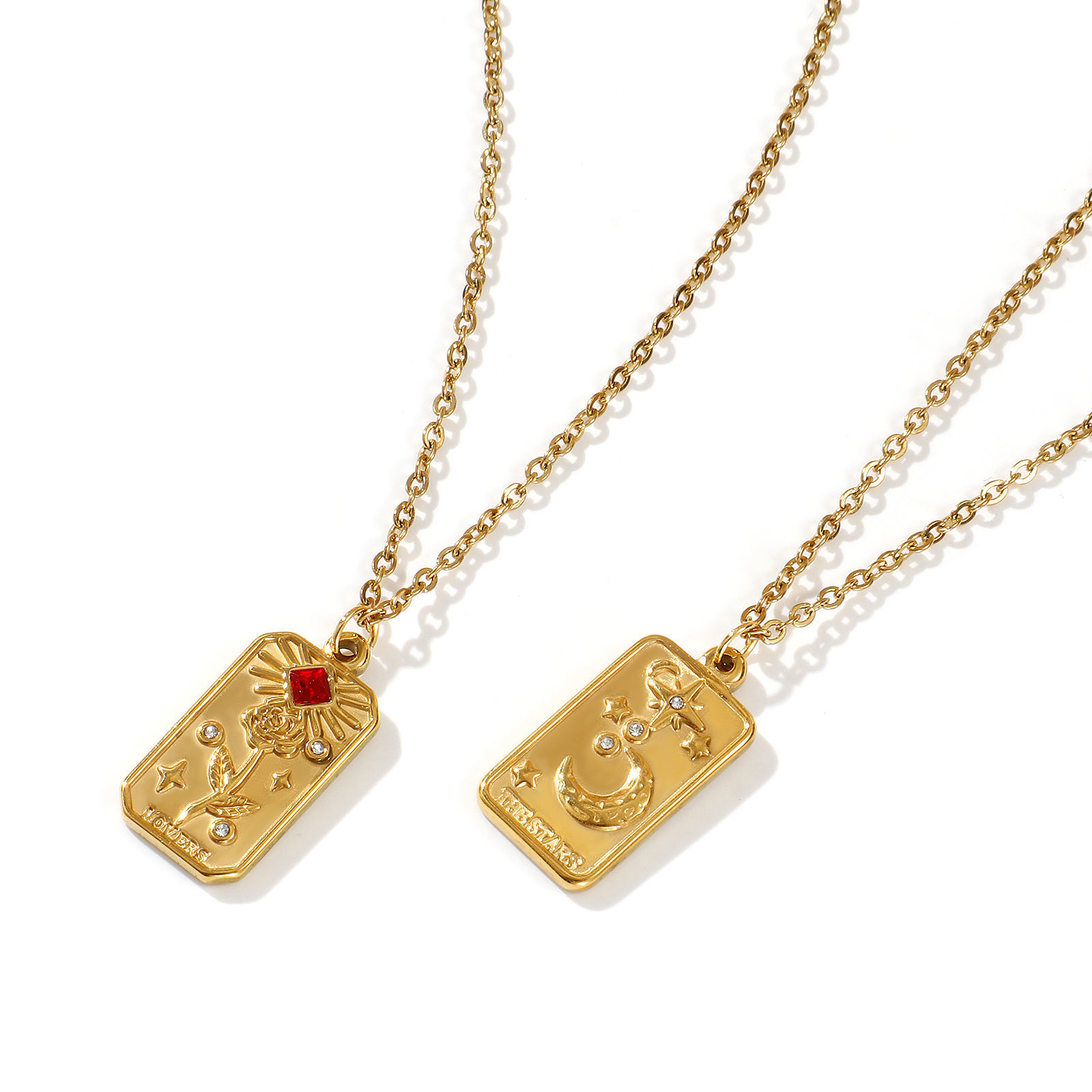 Picture of 18K Real Gold Plated Link Cable Chain Tarot Pendant Charm Necklace, 304 Stainless Steel 45cm(17.7") + 5cm(2"), For Women, Exquisite Gift, Eco-friendly PVD Vacuum Plating