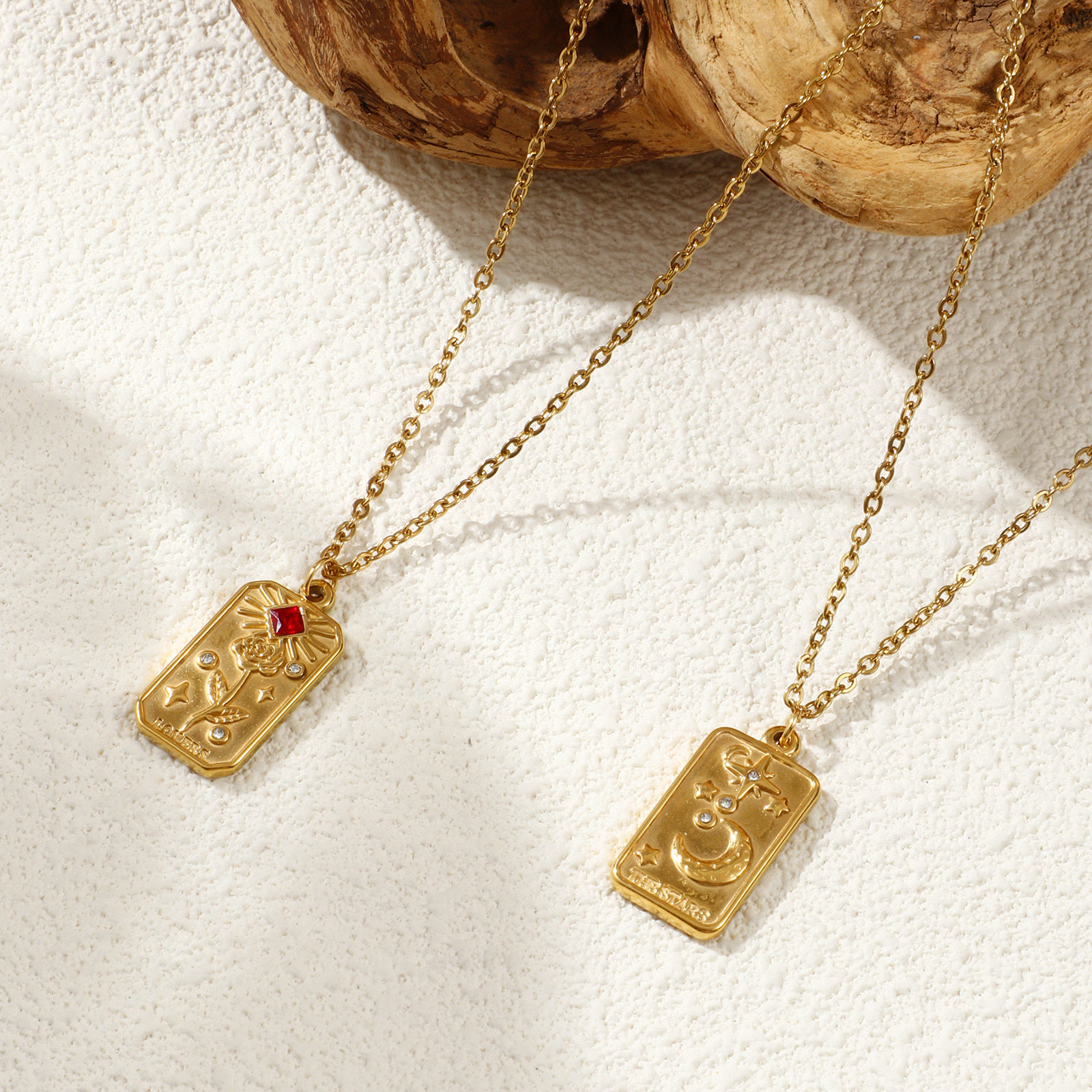 Picture of 18K Real Gold Plated Link Cable Chain Tarot Pendant Charm Necklace, 304 Stainless Steel 45cm(17.7") + 5cm(2"), For Women, Exquisite Gift, Eco-friendly PVD Vacuum Plating