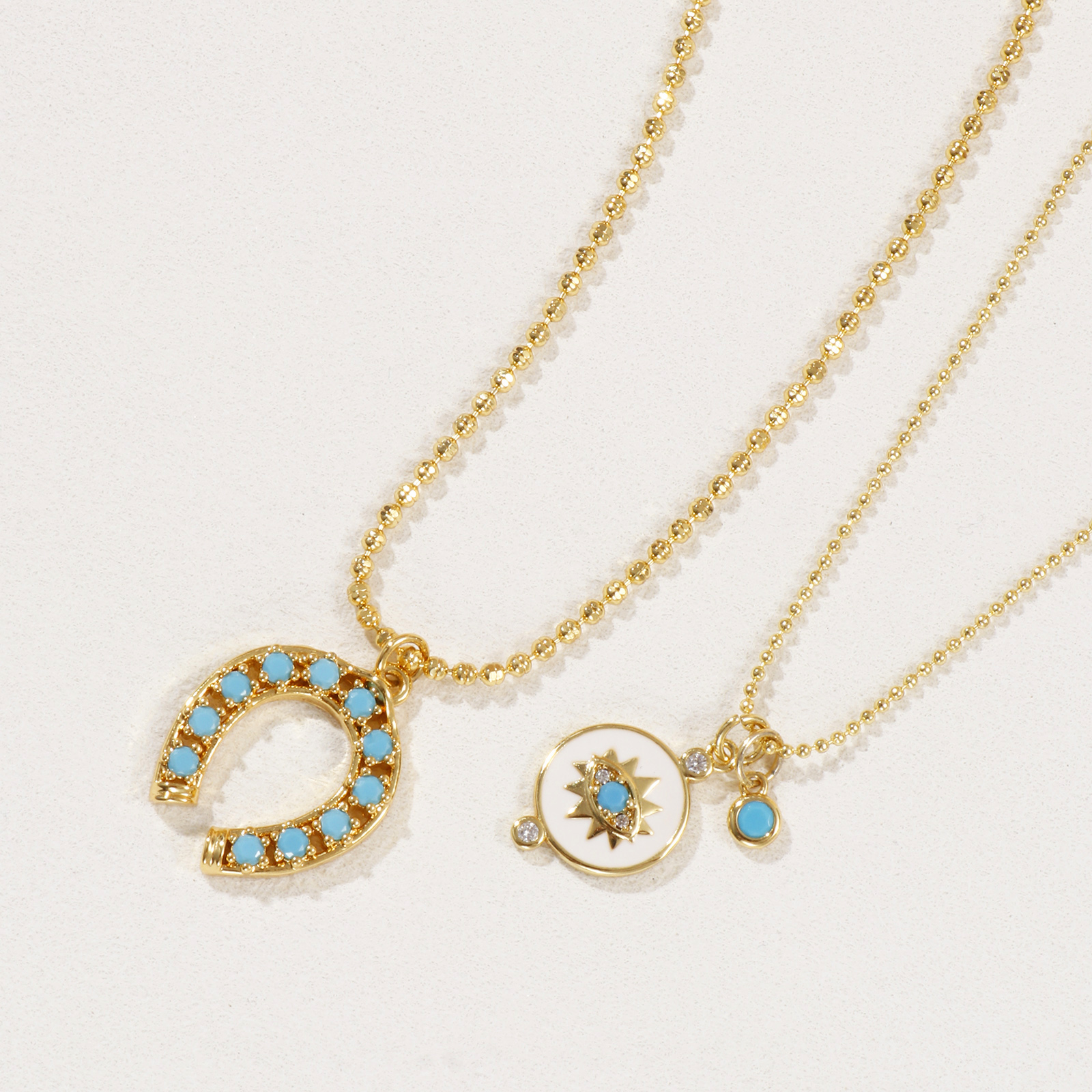 Imagen de 18K Oro Real Chapado Collar con Colgante, Latón 45cm + 5cm, Para Mujeres, Azul Circón Artificial Retro Regalo, Respetuoso del Medio Ambiente, 1 Unidad