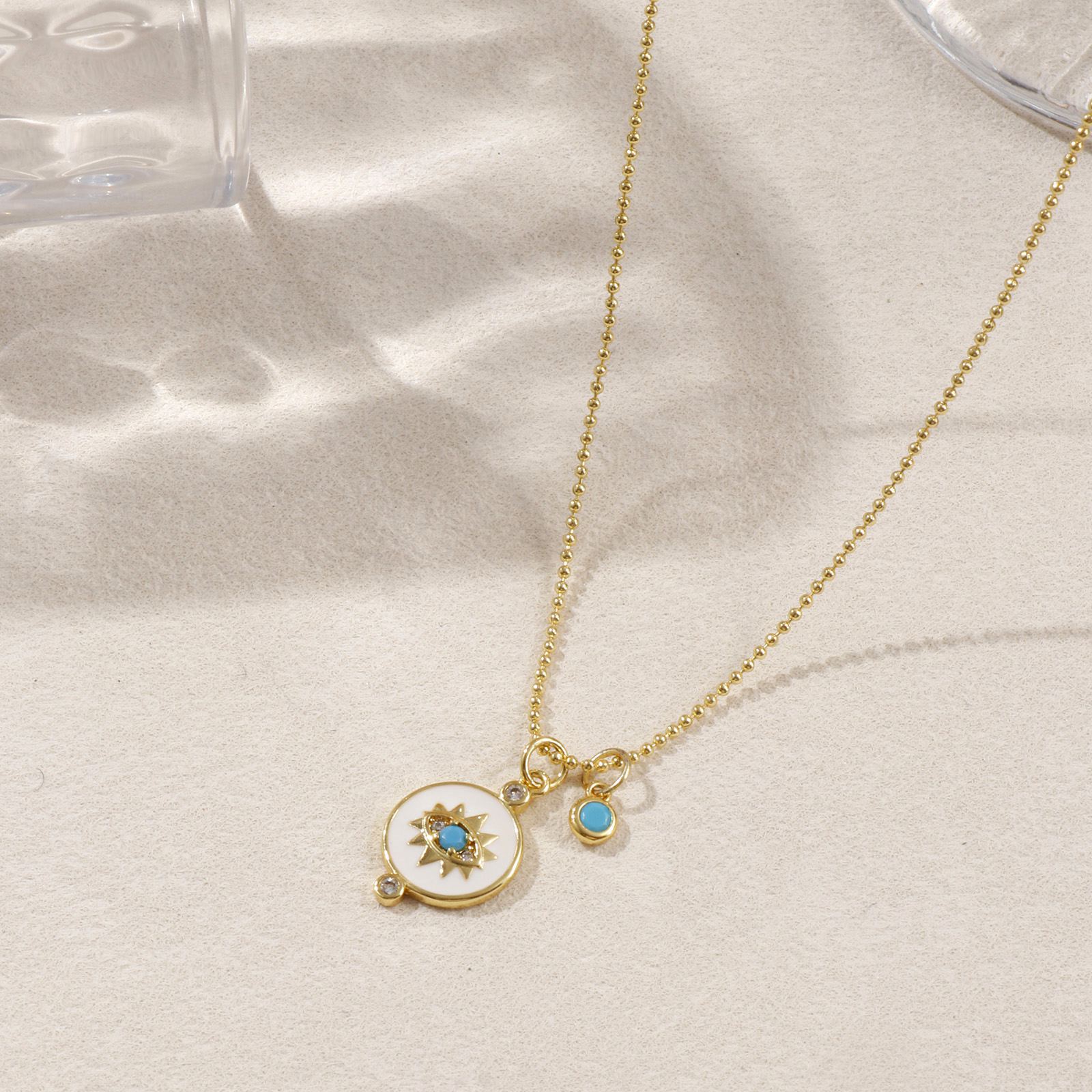Imagen de 18K Oro Real Chapado Collar con Colgante, Latón 45cm + 5cm, Para Mujeres, Azul Circón Artificial Retro Regalo, Respetuoso del Medio Ambiente, 1 Unidad