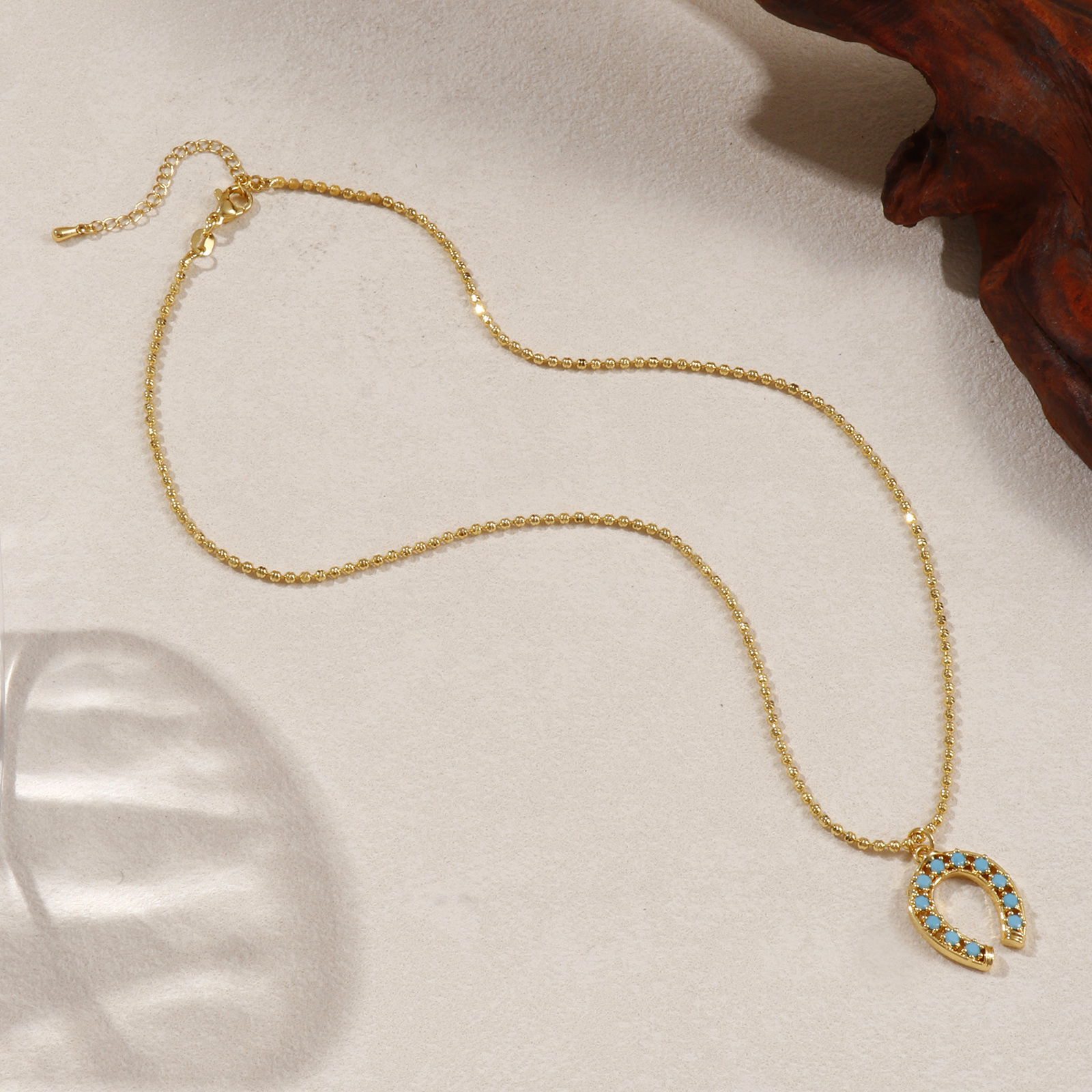 Imagen de 18K Oro Real Chapado Collar con Colgante, Latón 45cm + 5cm, Para Mujeres, Azul Circón Artificial Retro Regalo, Respetuoso del Medio Ambiente, 1 Unidad