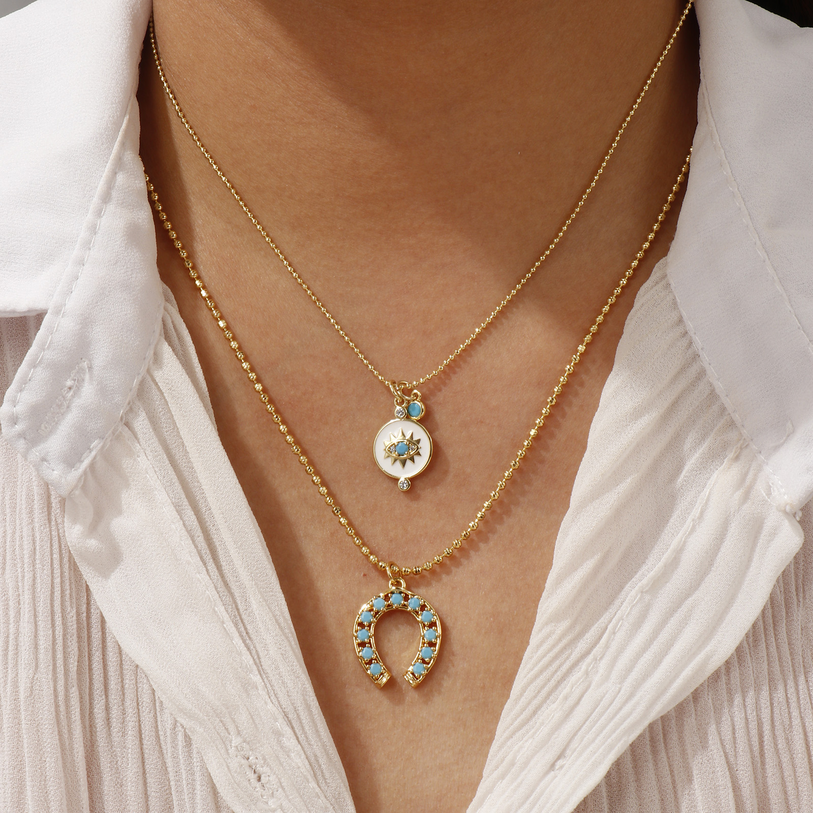 Imagen de 18K Oro Real Chapado Collar con Colgante, Latón 45cm + 5cm, Para Mujeres, Azul Circón Artificial Retro Regalo, Respetuoso del Medio Ambiente, 1 Unidad