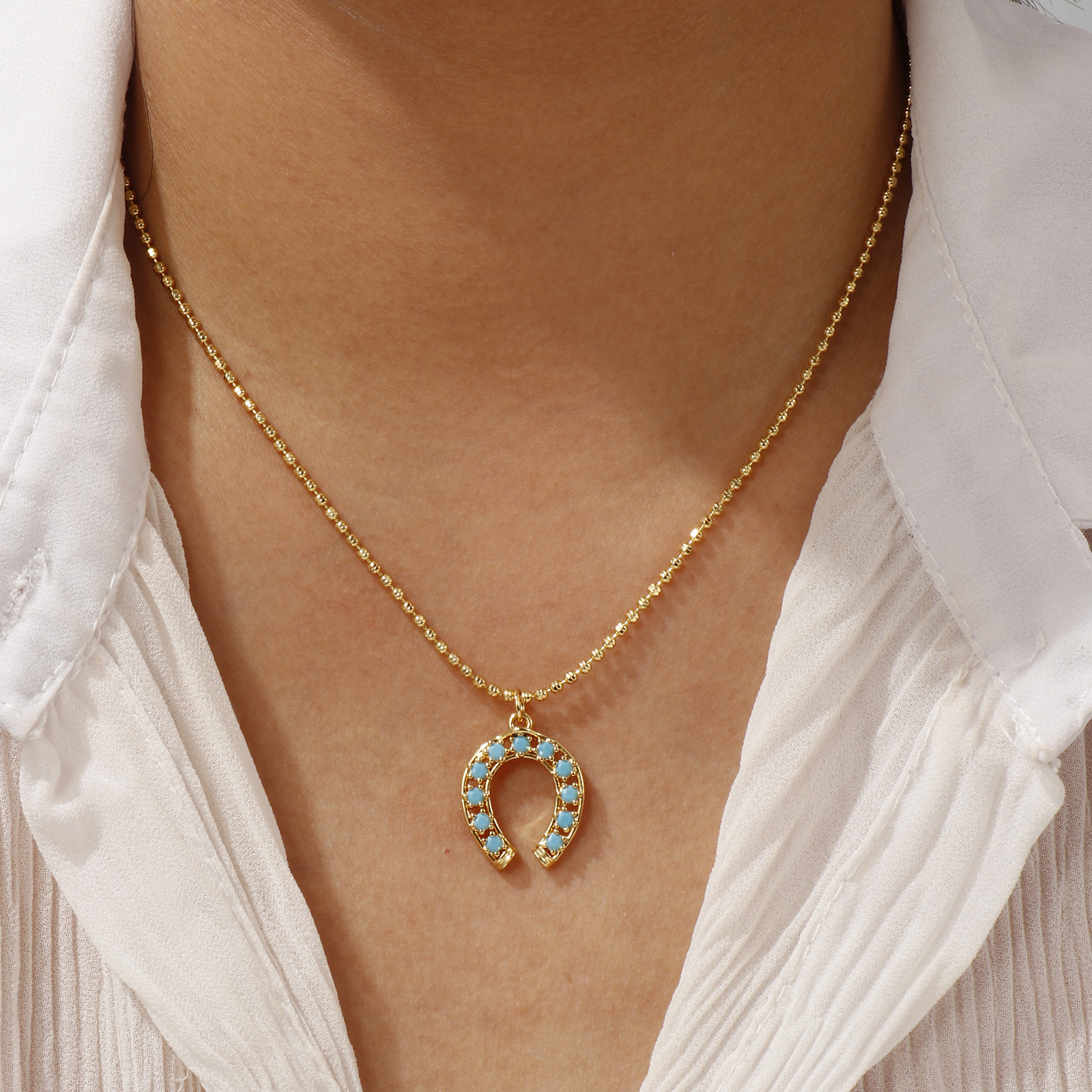 Imagen de 18K Oro Real Chapado Collar con Colgante, Latón 45cm + 5cm, Para Mujeres, Azul Circón Artificial Retro Regalo, Respetuoso del Medio Ambiente, 1 Unidad