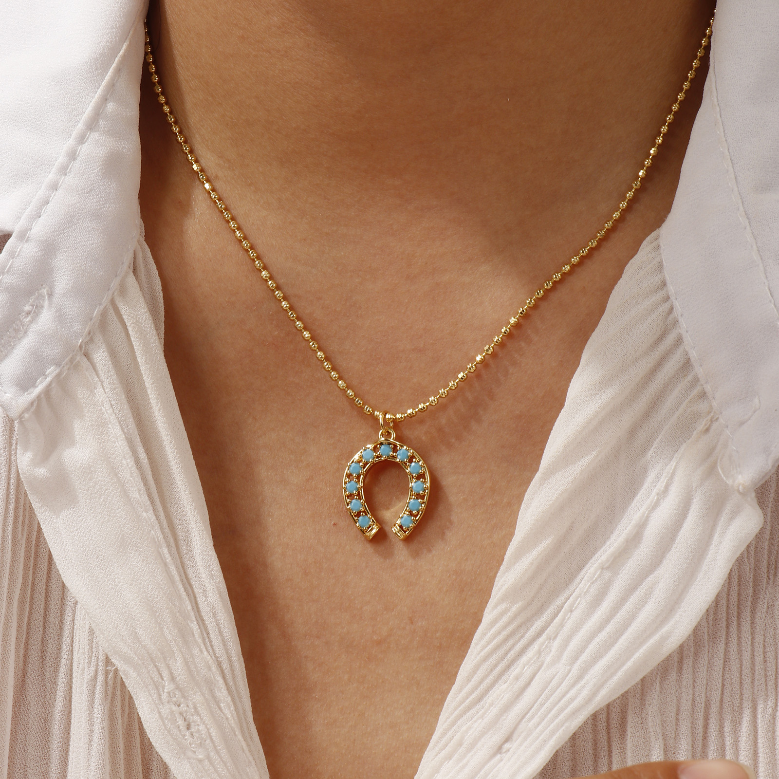 Imagen de 18K Oro Real Chapado Collar con Colgante, Latón 45cm + 5cm, Para Mujeres, Azul Circón Artificial Retro Regalo, Respetuoso del Medio Ambiente, 1 Unidad