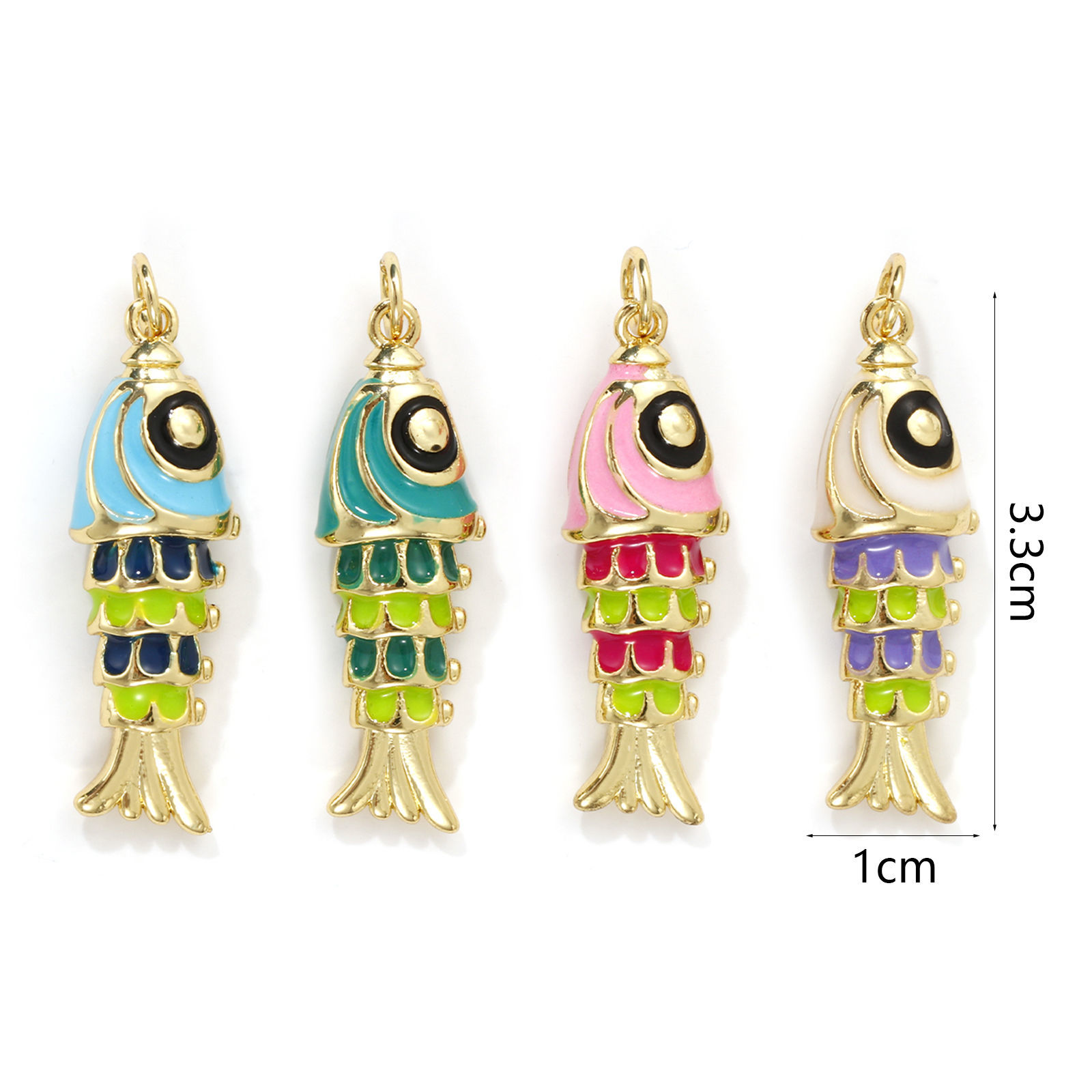 Picture of Eco-friendly Brass Ocean Jewelry Pendants 18K Real Gold Plated Multicolor Enamel Fish Animal 3D 3.3cm x 1cm