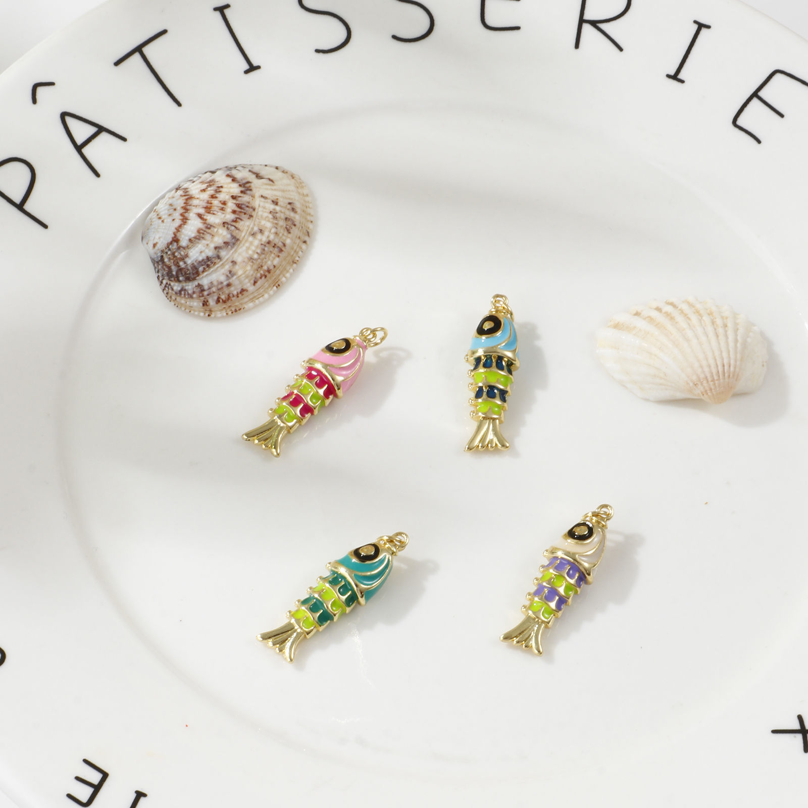 Picture of Eco-friendly Brass Ocean Jewelry Pendants 18K Real Gold Plated Multicolor Enamel Fish Animal 3D 3.3cm x 1cm