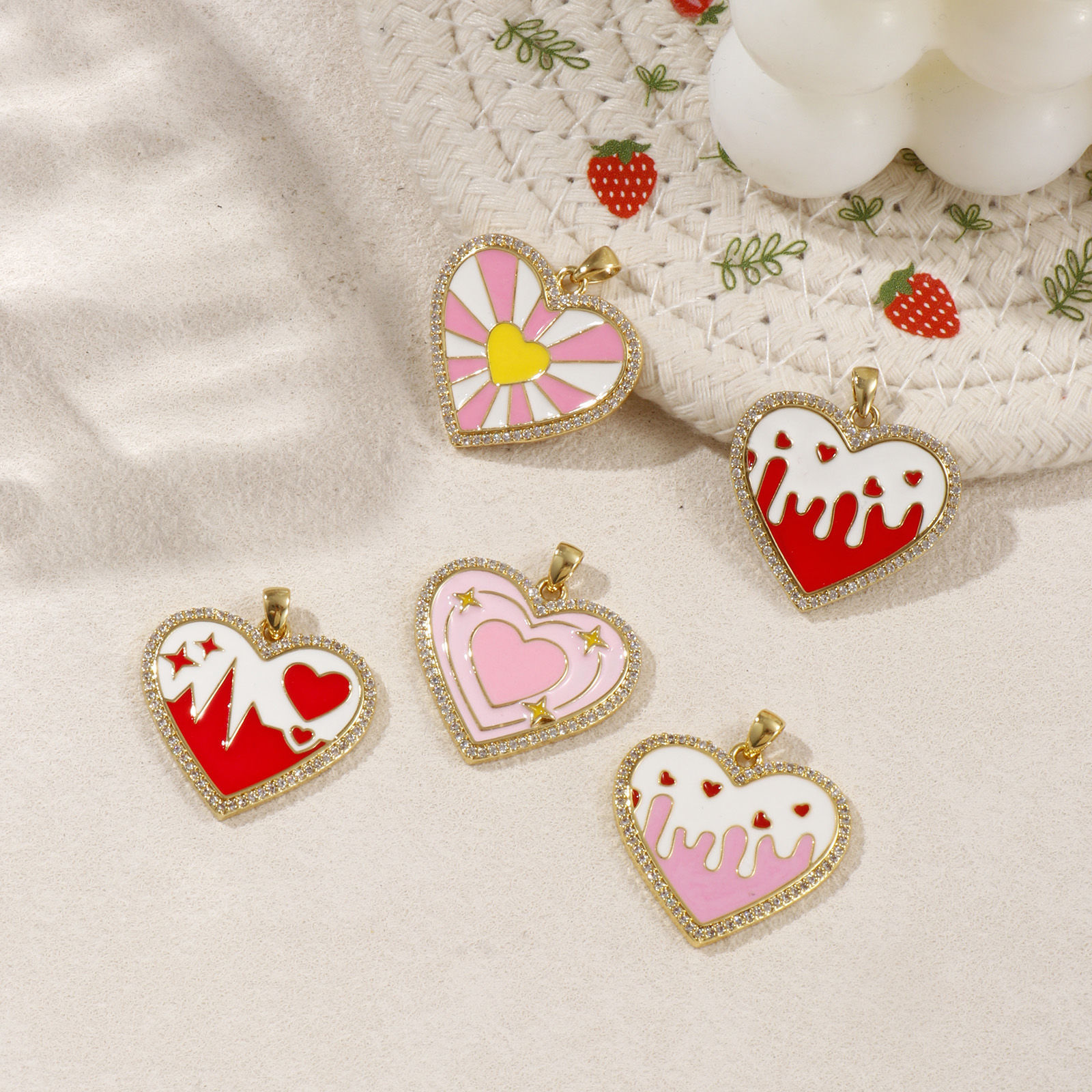Picture of 1 Piece Eco-friendly Brass Valentine's Day Charms 18K Real Gold Plated Enamel Heart