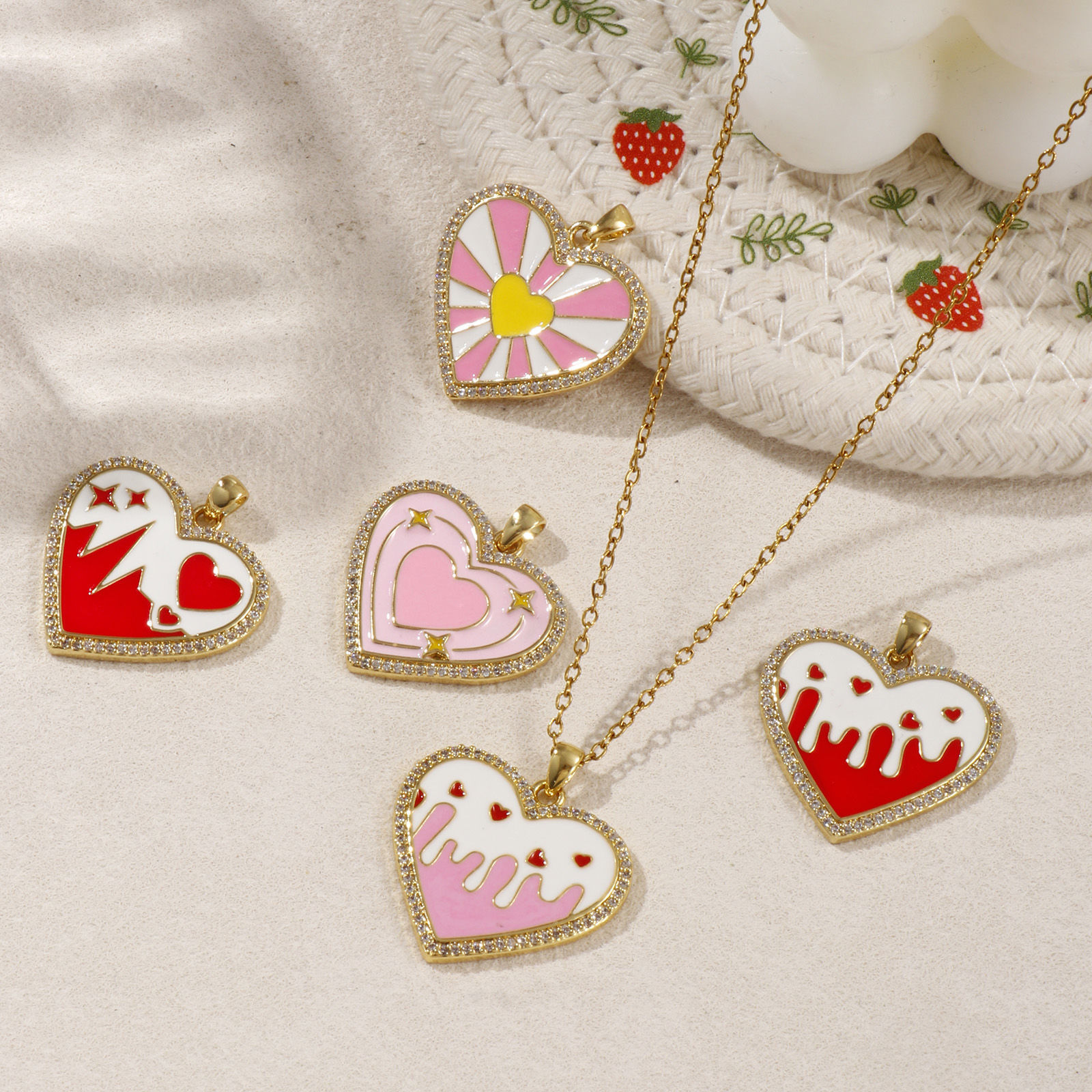 Picture of 1 Piece Eco-friendly Brass Valentine's Day Charms 18K Real Gold Plated Enamel Heart