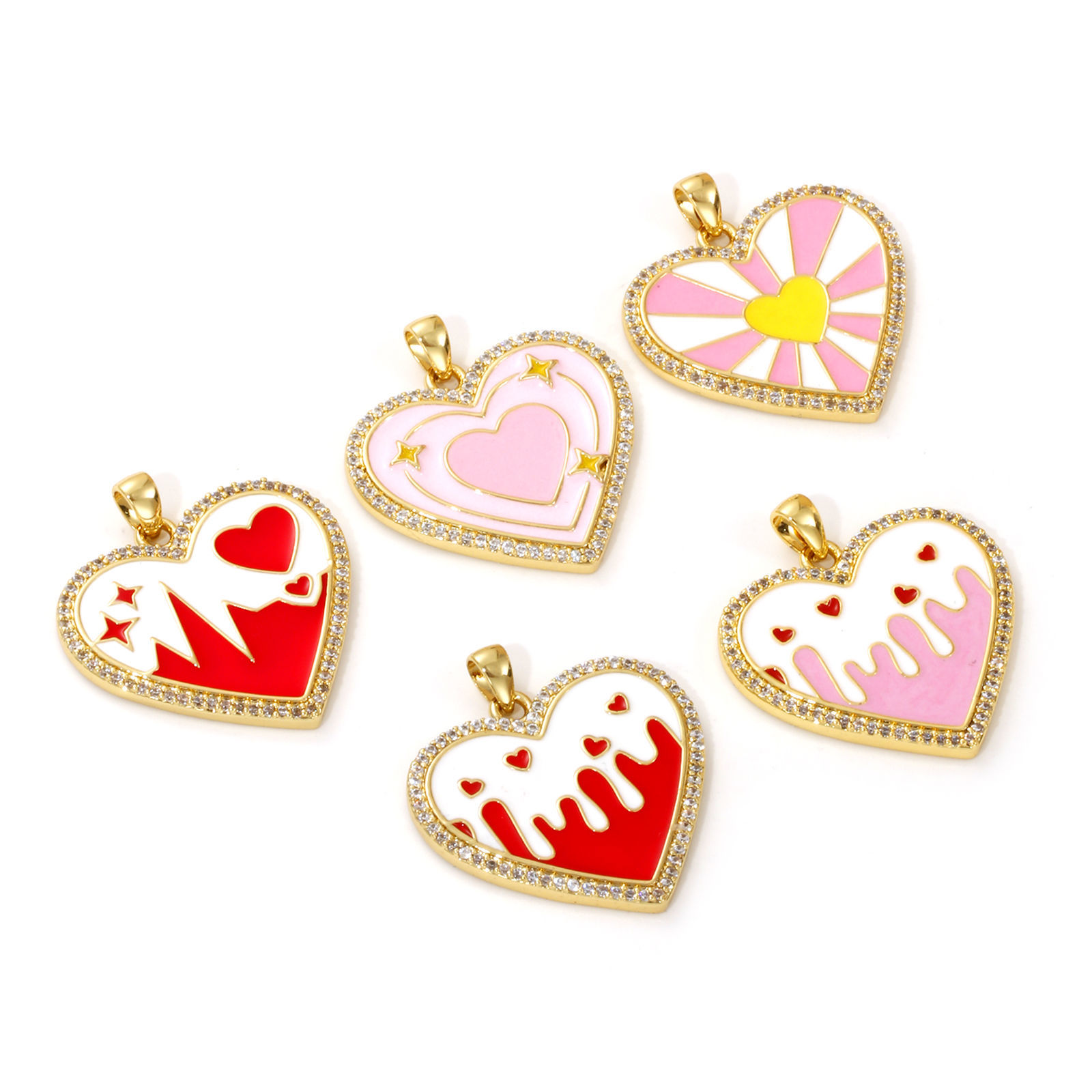 Picture of 1 Piece Eco-friendly Brass Valentine's Day Charms 18K Real Gold Plated Enamel Heart
