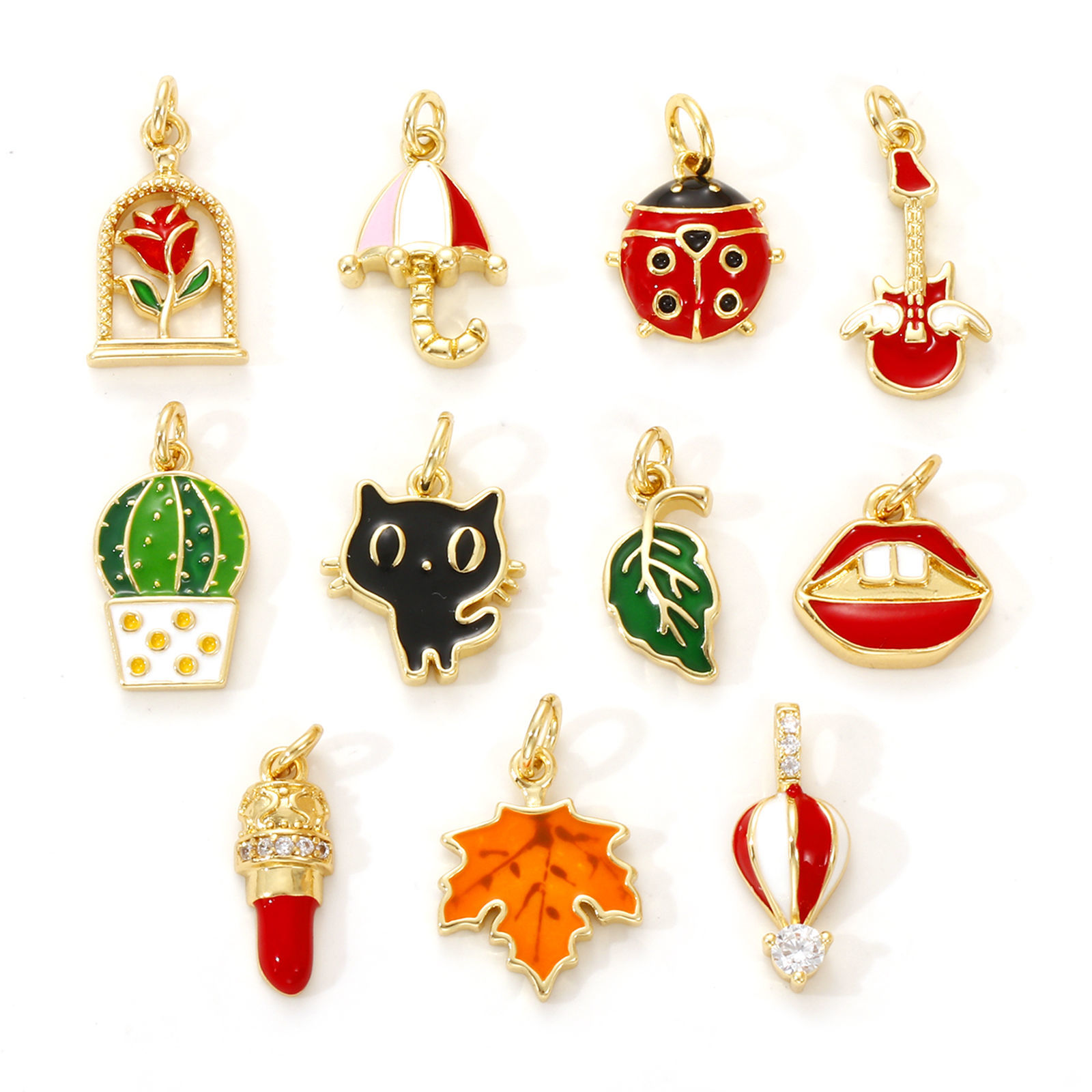 Picture of 2 PCs Eco-friendly Brass Charms 18K Real Gold Plated Enamel