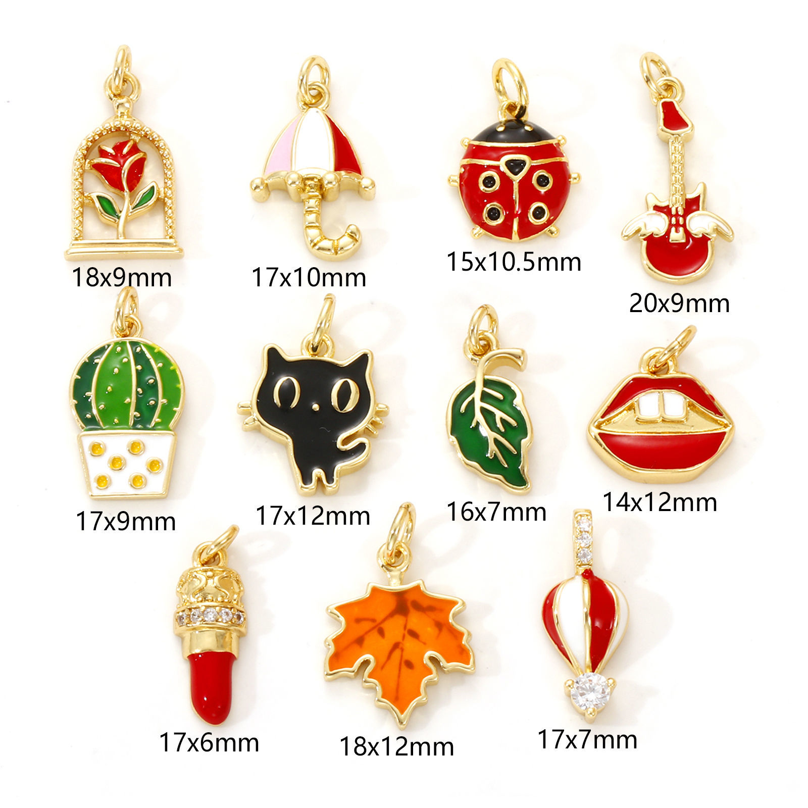 Picture of 2 PCs Eco-friendly Brass Charms 18K Real Gold Plated Enamel