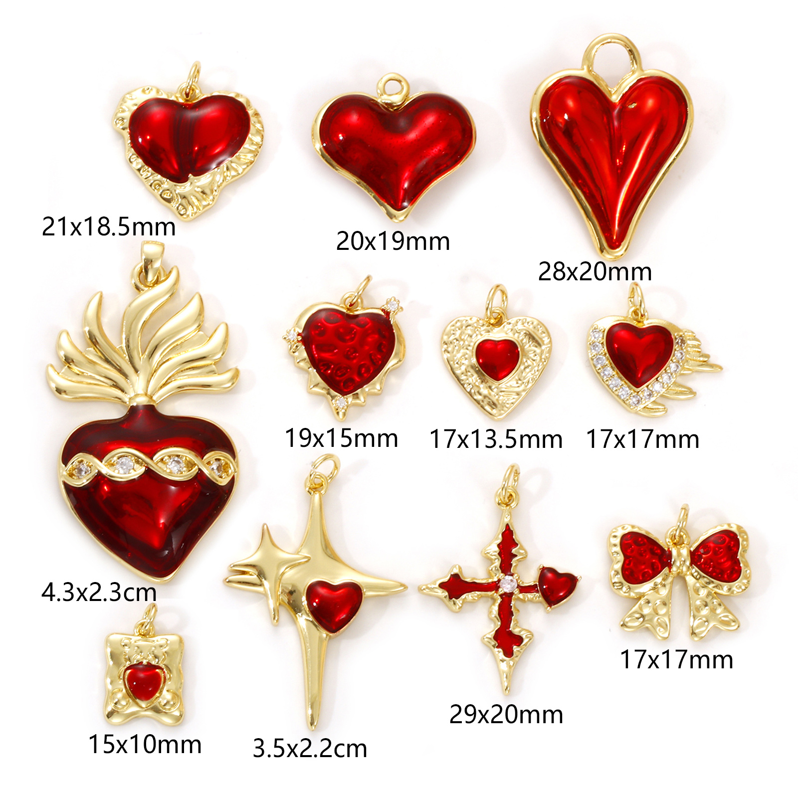 Picture of Eco-friendly Brass Charms 18K Real Gold Plated Red Enamel Heart Star
