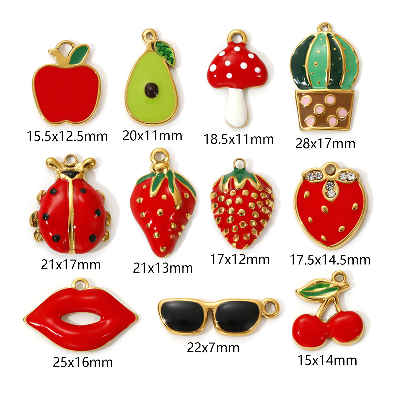 Изображение 2 PCs Eco-friendly PVD Vacuum Plating 304 Stainless Steel Charms 18K Real Gold Plated Multicolor Enamel Fruit