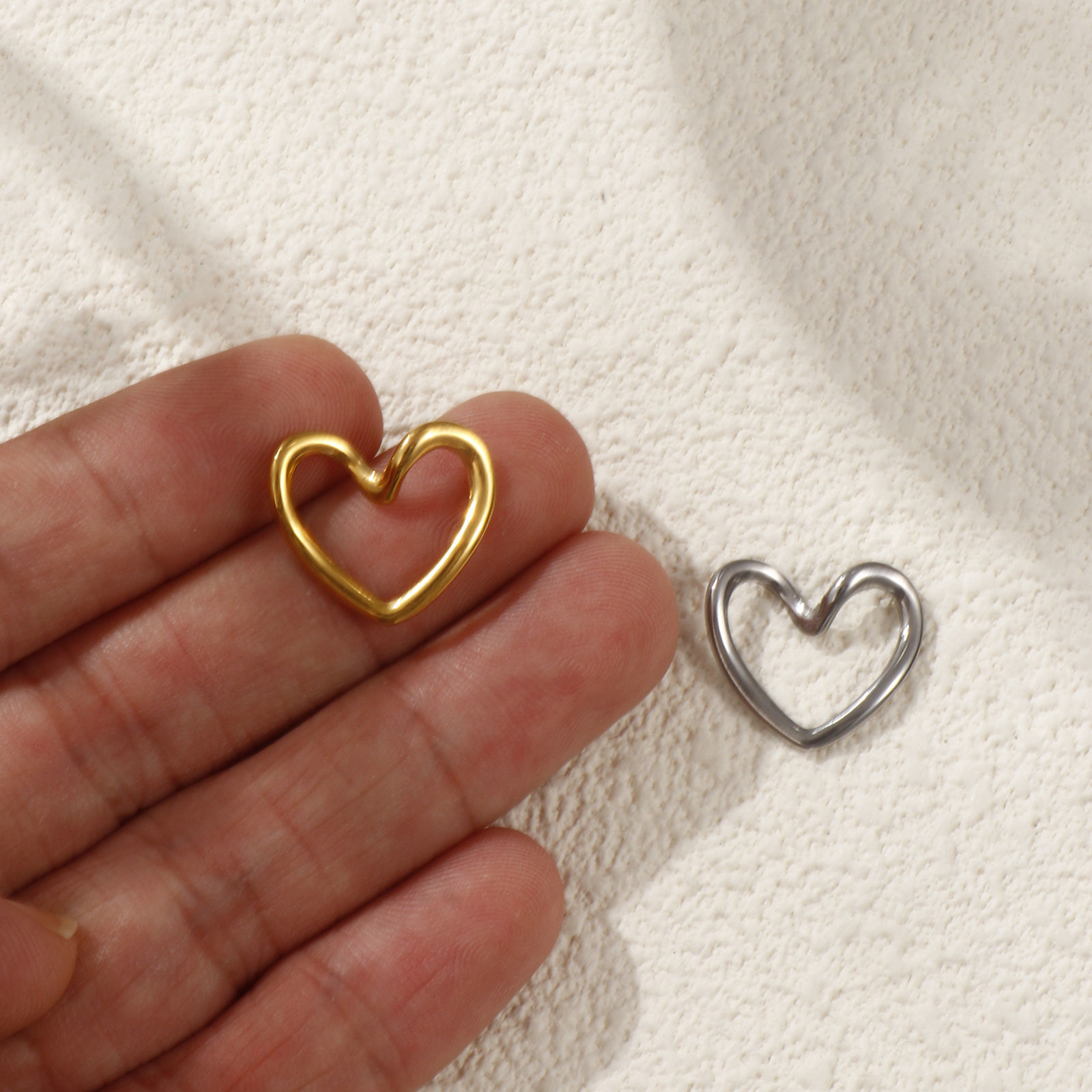 Picture of 5 PCs Eco-friendly PVD Vacuum Plating 304 Stainless Steel Valentine's Day Charms Multicolor Enamel Heart Hollow 17mm x 15mm
